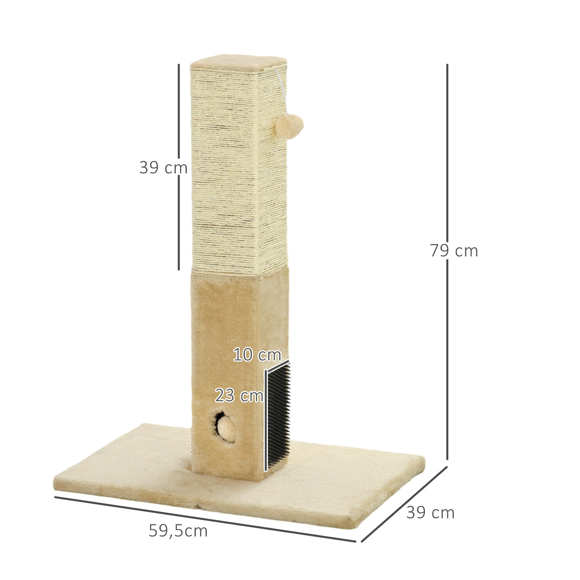 PawHut Kratzbaum für Katzen, Kratzsäule, 79 cm Katzenbaum mit Juteseil, inklusive Spielzeug, Plüsch, Beige