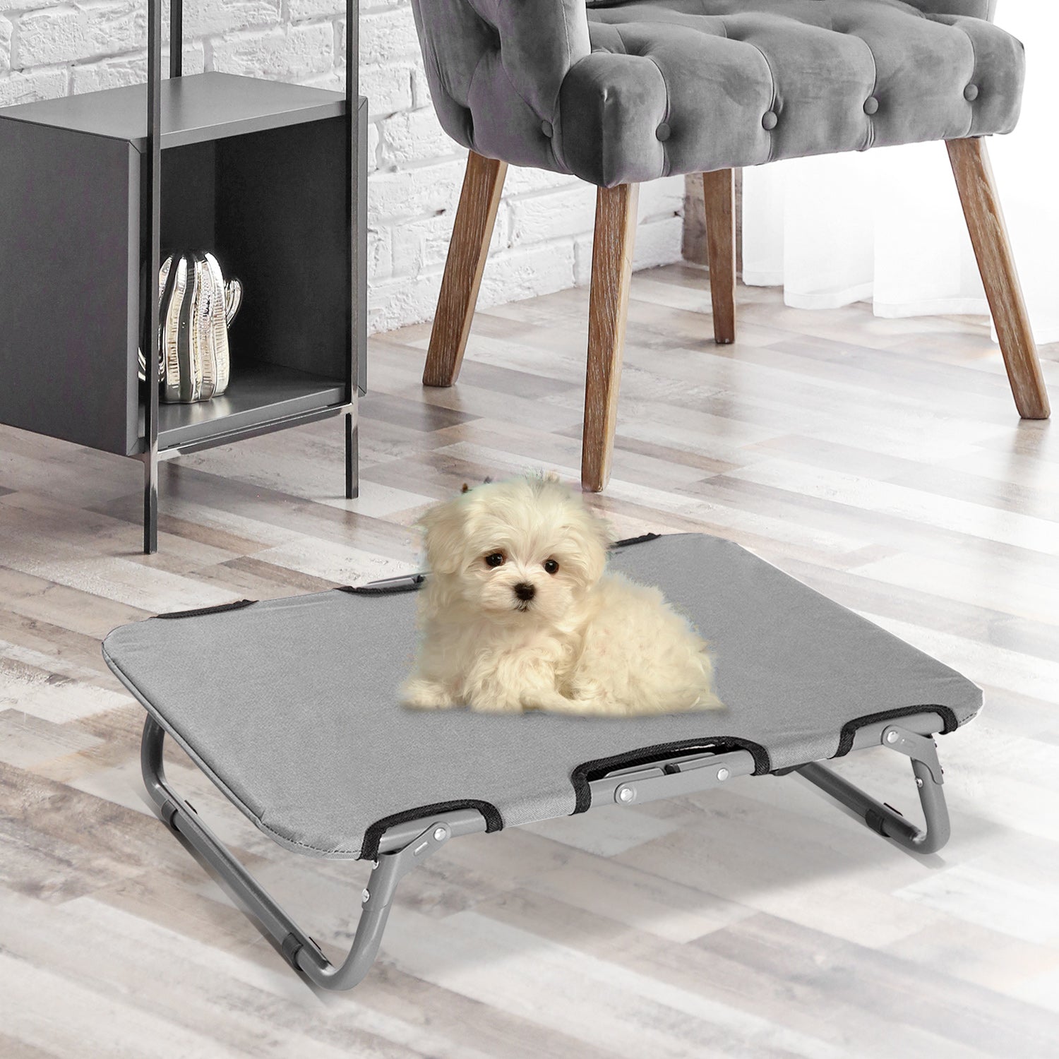 PawHut Hundeliege Outdoor, klappbar Erhöhtes Hundebett für kleine Hunde, Kühlendes Haustierliege mit Stahlrahmen, Haustierbett für Draußen Camping, 59 x 46 x 15 cm, Grau