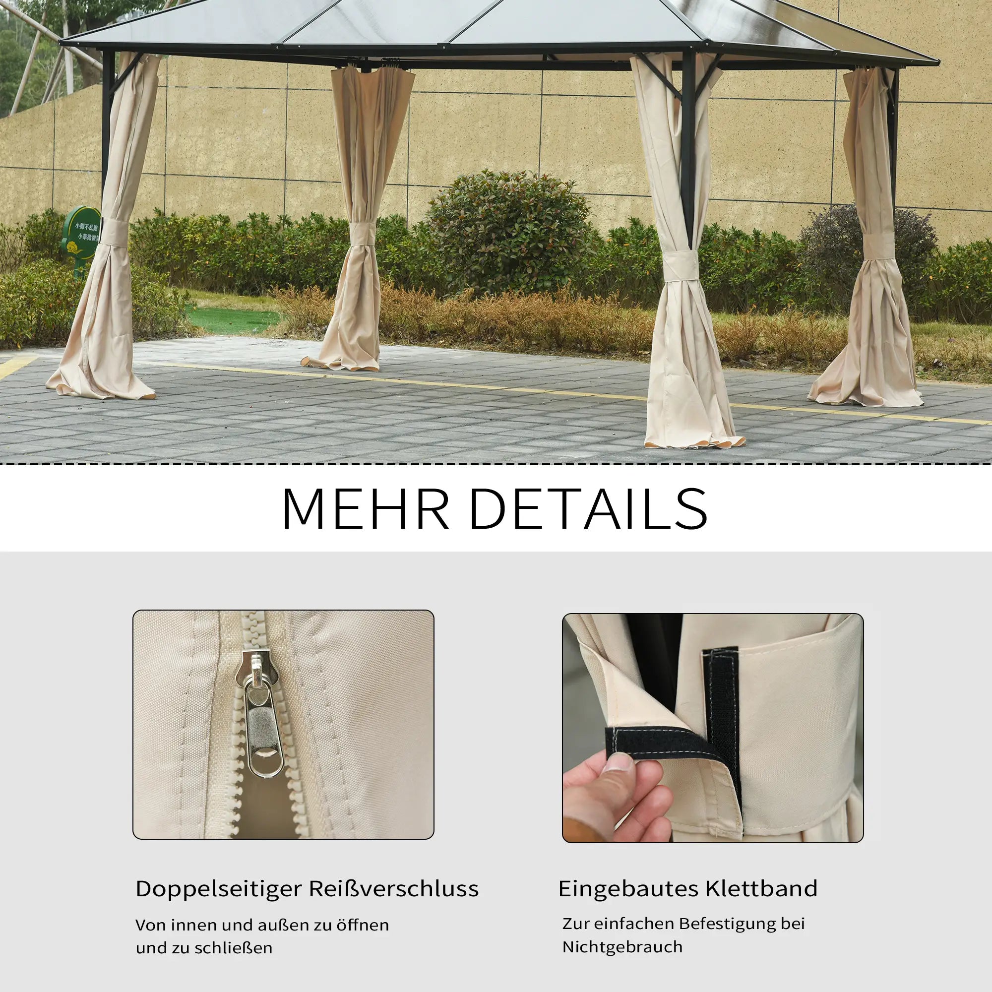Outsunny 4 Ersatzvorhänge für 3x3m Pavillons, robust, für Stangen und Gleitschienen, doppelter Reißverschluss, beige