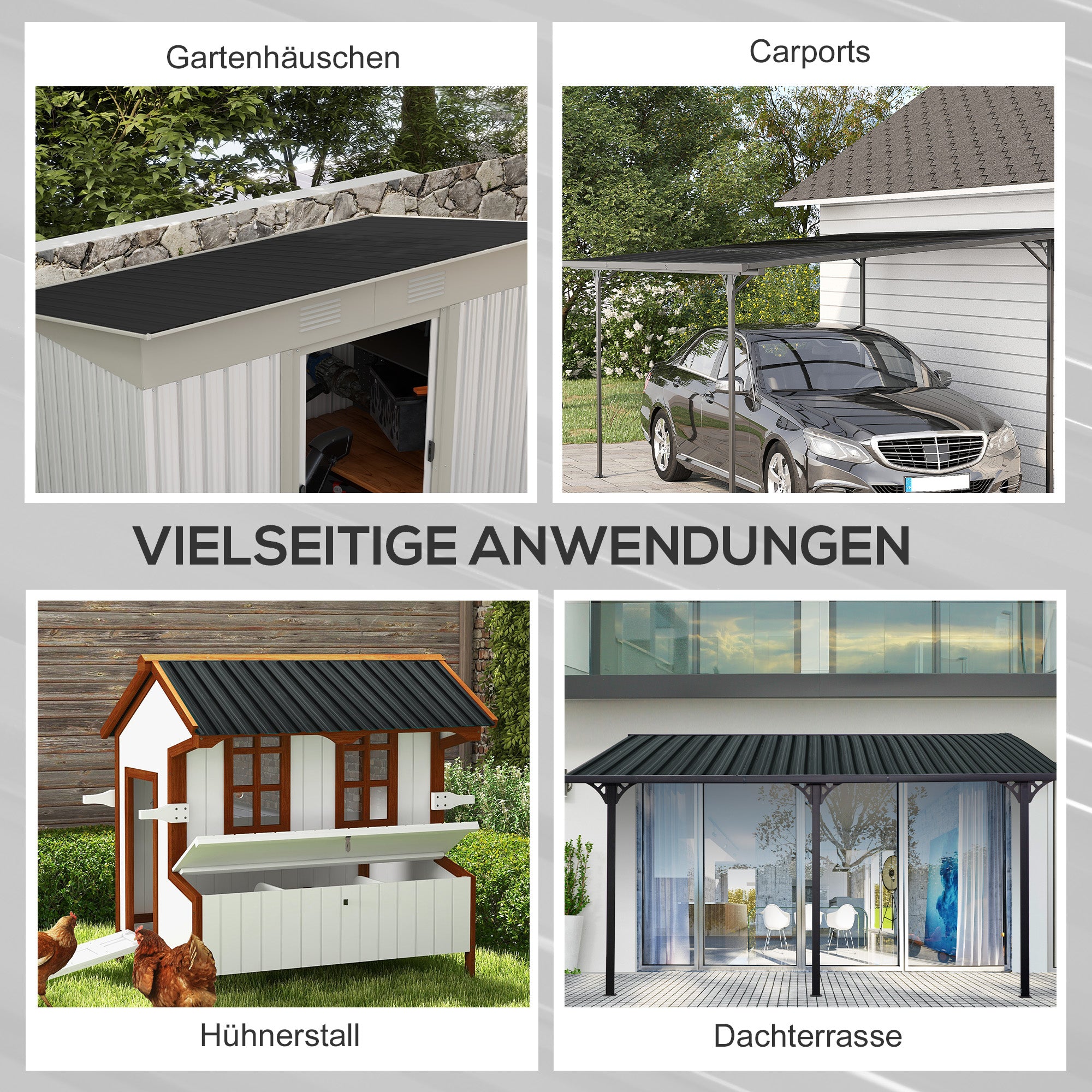 Outsunny 12 Stück Trapezblech 129x45cm 7m² Verzinkt Dachblech 0,25 mm Wetterfest Profilblech Dunkelgrau