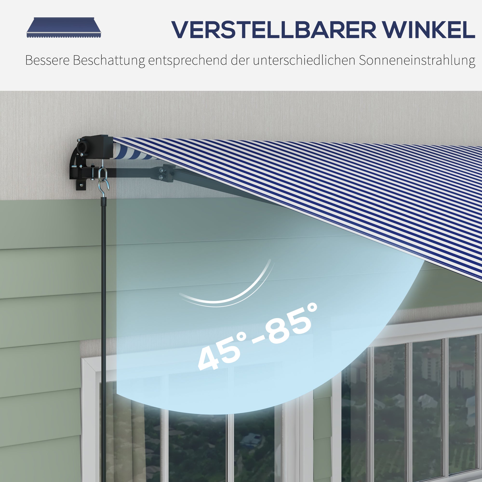 Outsunny Sonnenmarkise Markise Terrassenmarkise, inkl. Handkurbel, wetterbeständig, 350 cm x 290 cm, Blau + Weiß