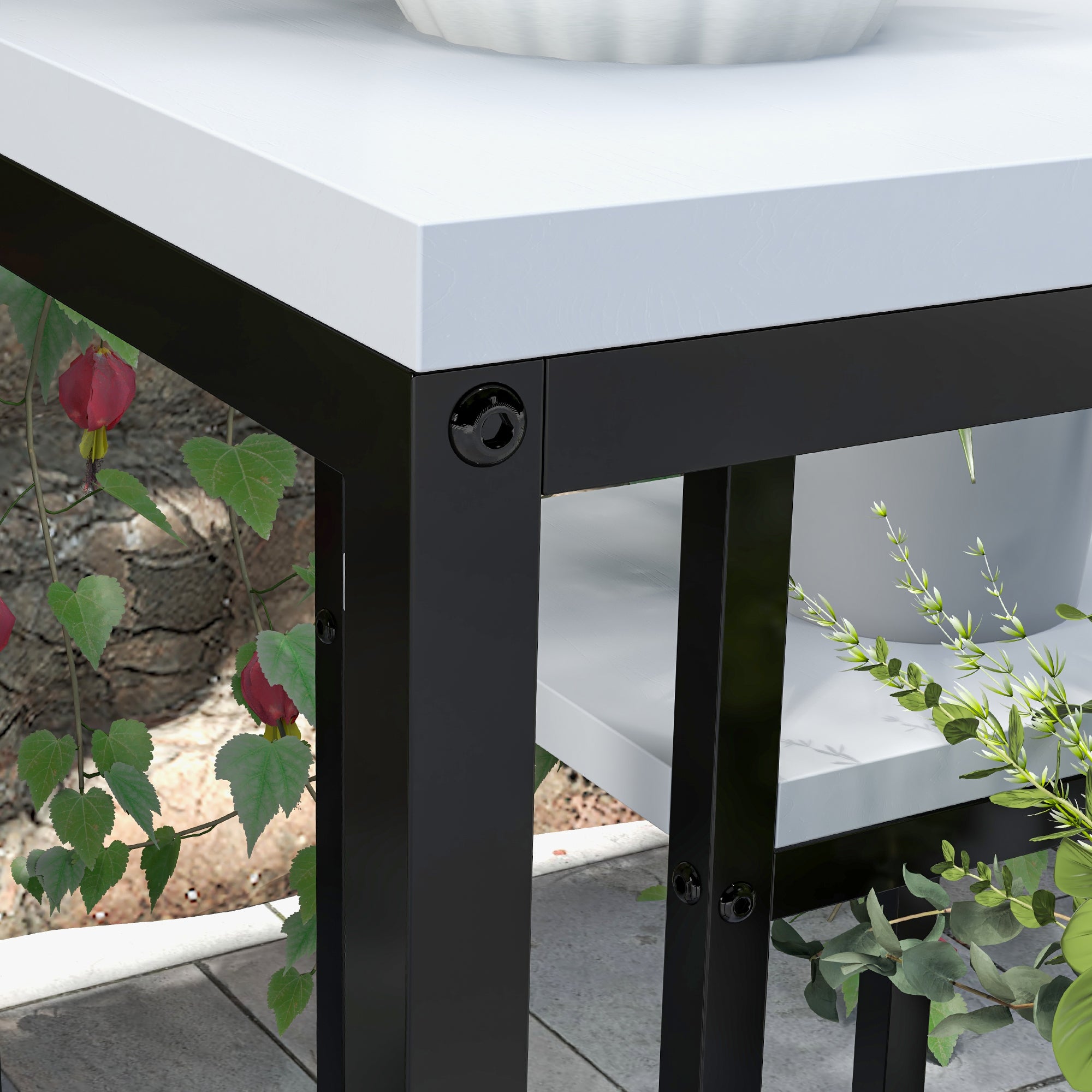 Outsunny Blumenregal, 4 Etagen, Indoor & Outdoor, Metallrahmen, 34L x 34B x 70H cm, Schwarz+Weiß