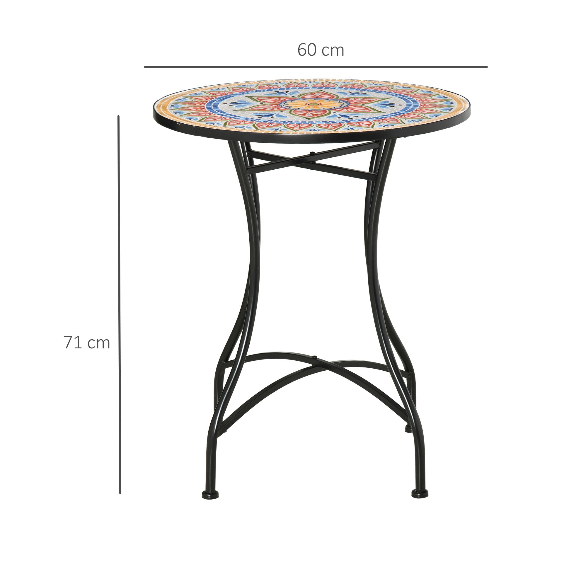 Outsunny Gartentisch Ø60 cm, Wetterfest Balkontisch aus Metall, Esstisch Outdoor, Campingtisch Beistelltisch, rund Terrassentisch für Garten Terrasse Balkon Rot+Blau+Weiß