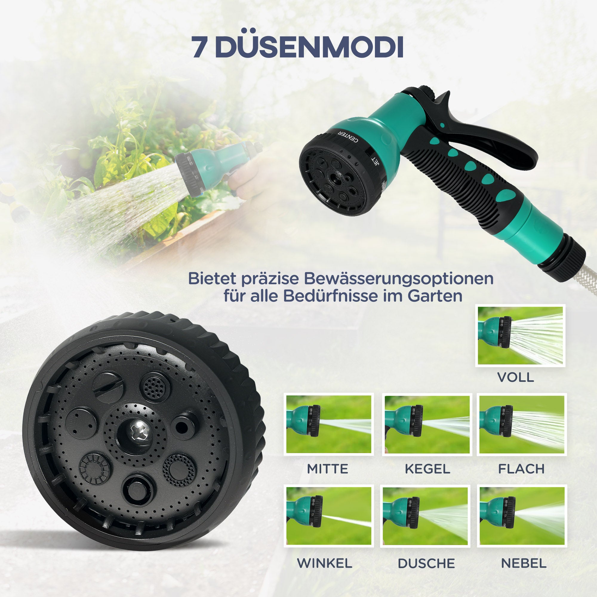 Outsunny Gartenschlauchhalter, 20+2 Meter Gartenschlauch in robustem Gehäuse, Wandhalterung, 7 Sprühmuster, 180° drehbar, Grau