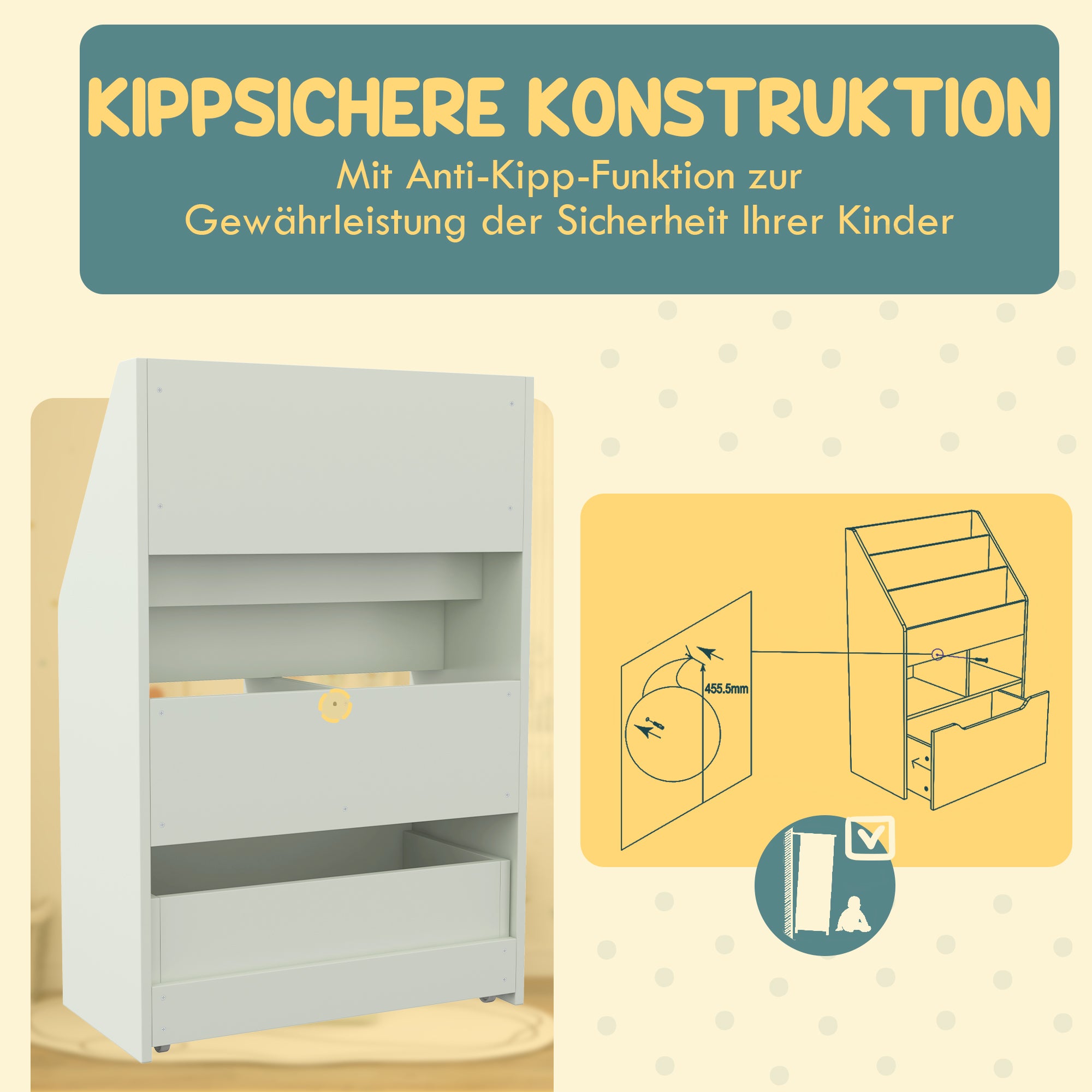 HOMCOM Kinderregal mit Schublade, Bücherregal mit Fächern, 60 x 29,9 x 90 cm, Grün