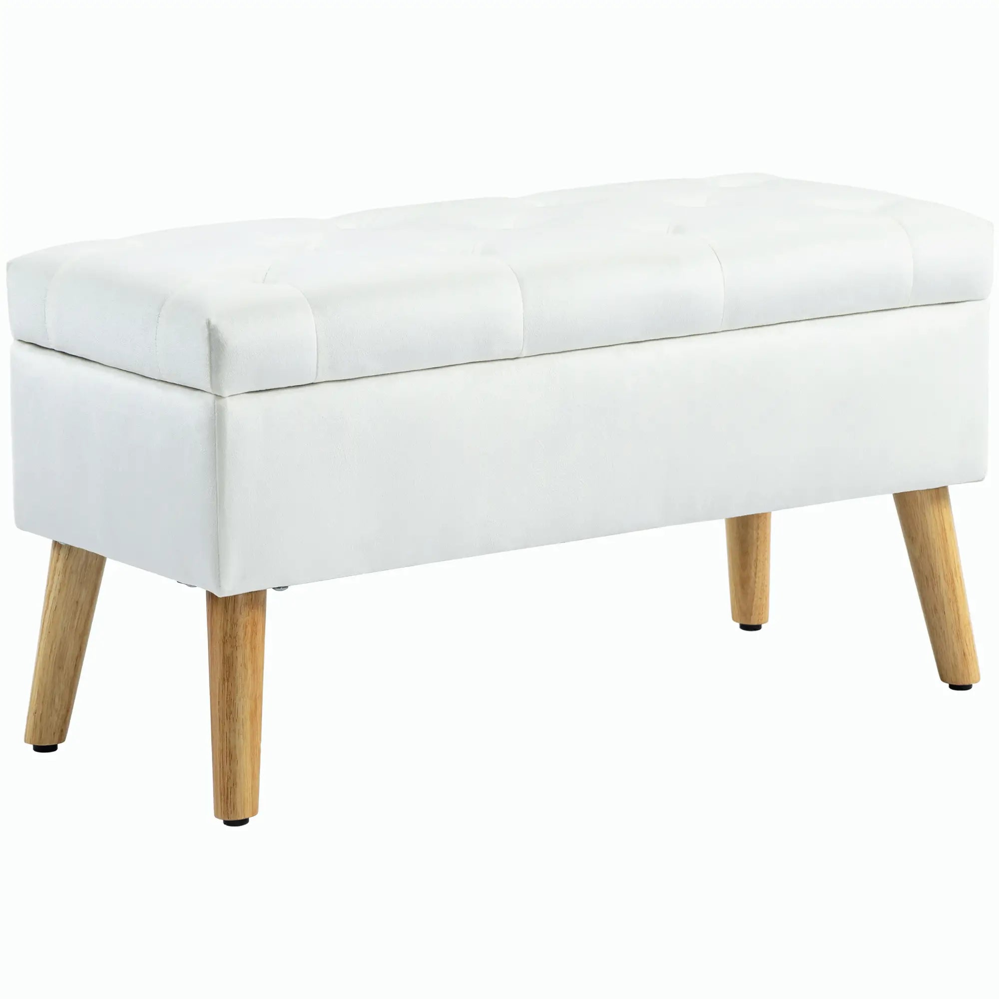 HOMCOM Polsterbank mit Stauraum, Stoffbezug in Samtoptik, Holzbeine, für Wohnzimmer, Schlafzimmer, Flur, 80 x 35 x 40 cm, Weiß