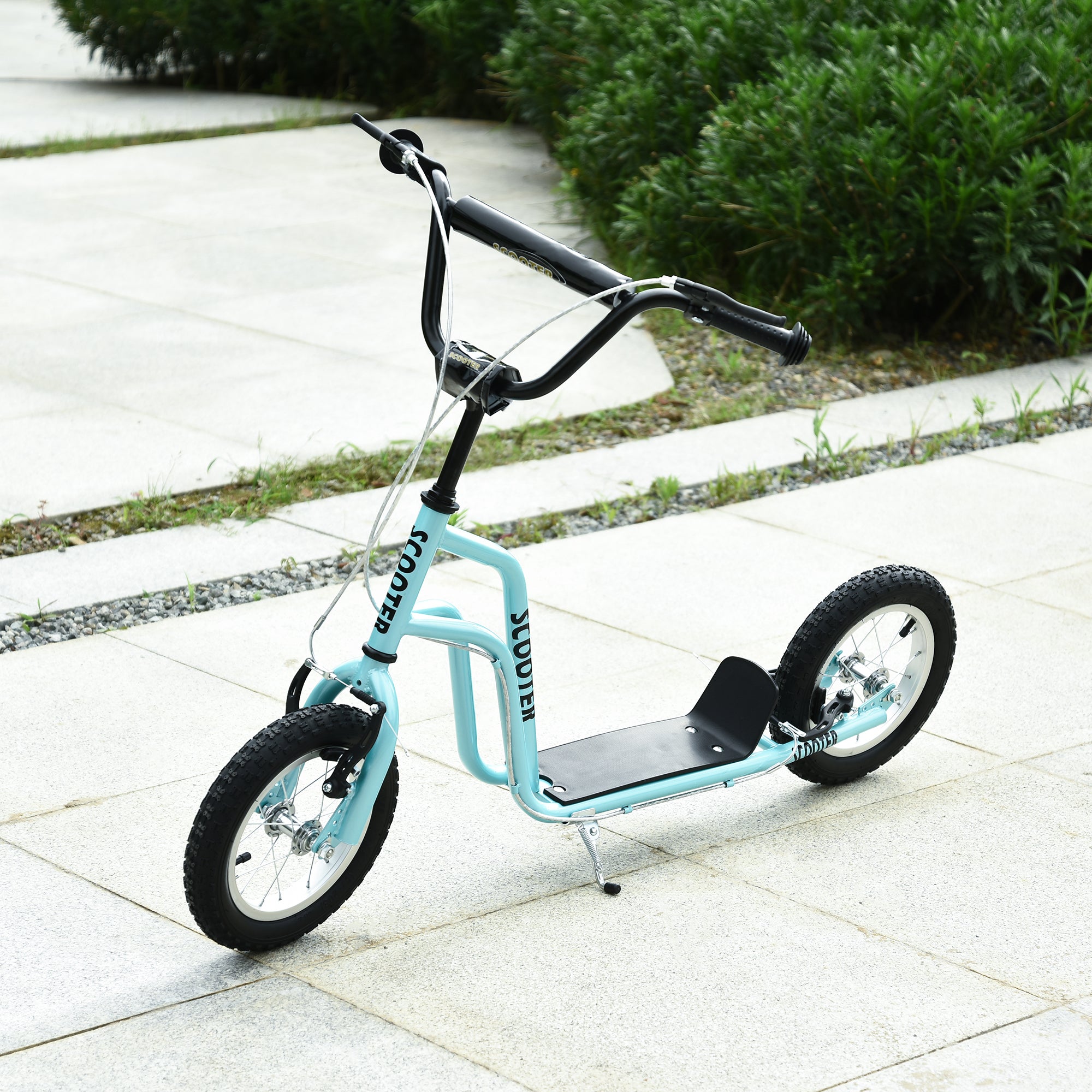 HOMCOM Kinderroller Lenker Verstellbar Scooter Tretroller Cityroller Kinder Roller Kickboard mit Luftreifen 12 Zoll ab 5 Jahre Blau 120 x 58 x 75-80 cm