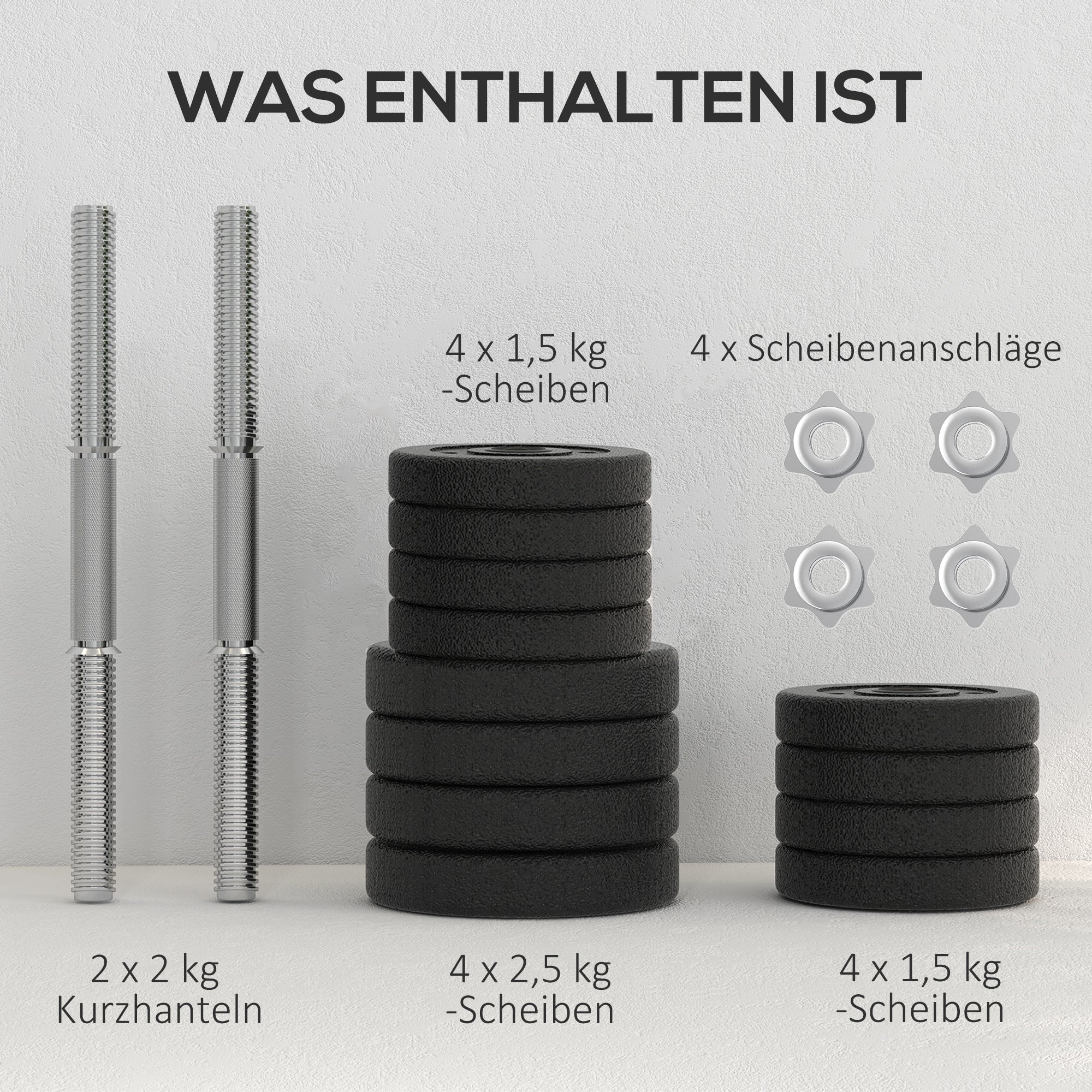 HOMCOM Kurzhantel Set 25KG Hantelset mit Hantelscheiben für Zuhause Büro Fitnessstudio Stahl Kunstleder Schwarz