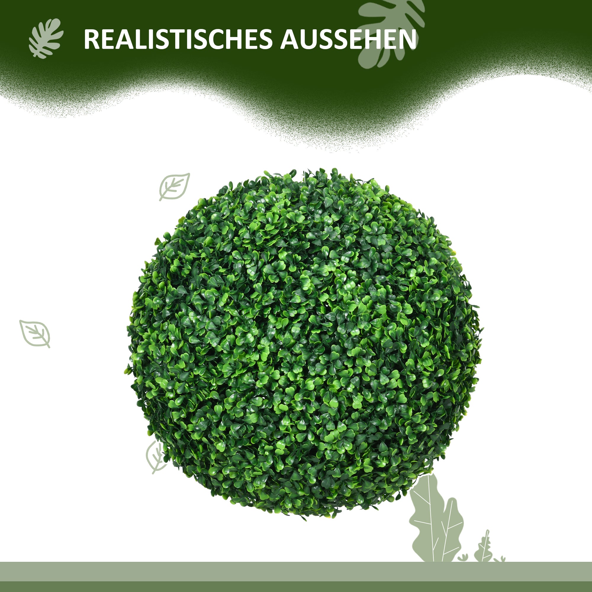HOMCOM 2er-Set Buchsbaumkugel, Künstliche Pflanzen, Zimmerpflanze mit UV-Schutz, Deko-Pflanze, für Indoor, Outdoor, Grün