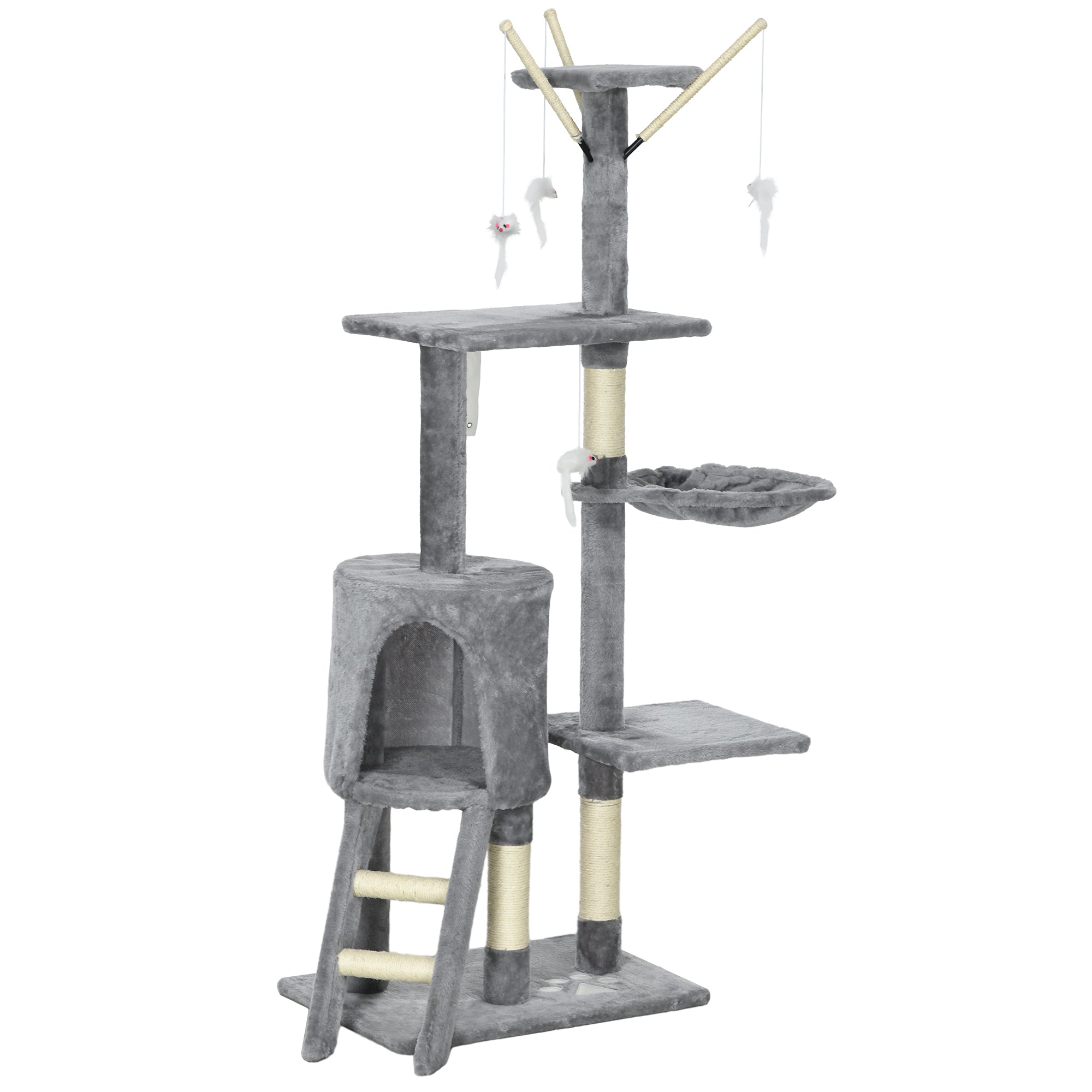 PawHut Katzenbaum, Kratzbaum, Katzenkratzbaum, Treppe, Spielzeug, 50 x 35 x 134,2 cm, Grau