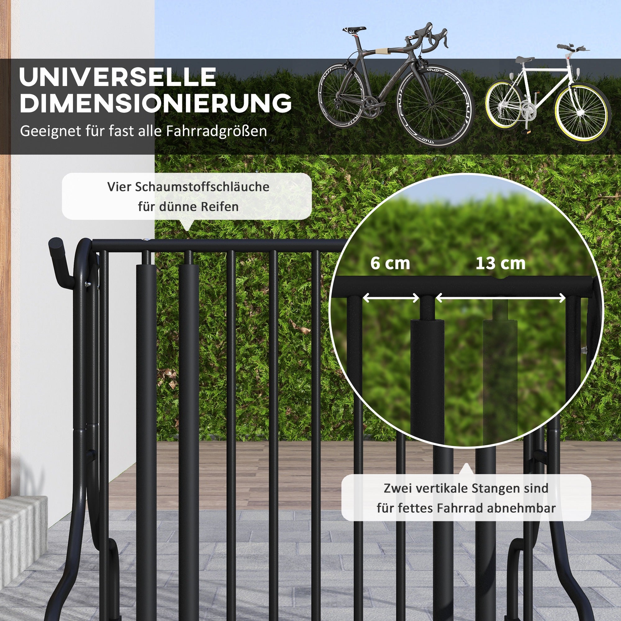 DURHAND Fahrradständer für 4 Fahrräder, wetterbeständig, zusätzliche Halterung, 90 x 80 x 80 cm, Schwarz