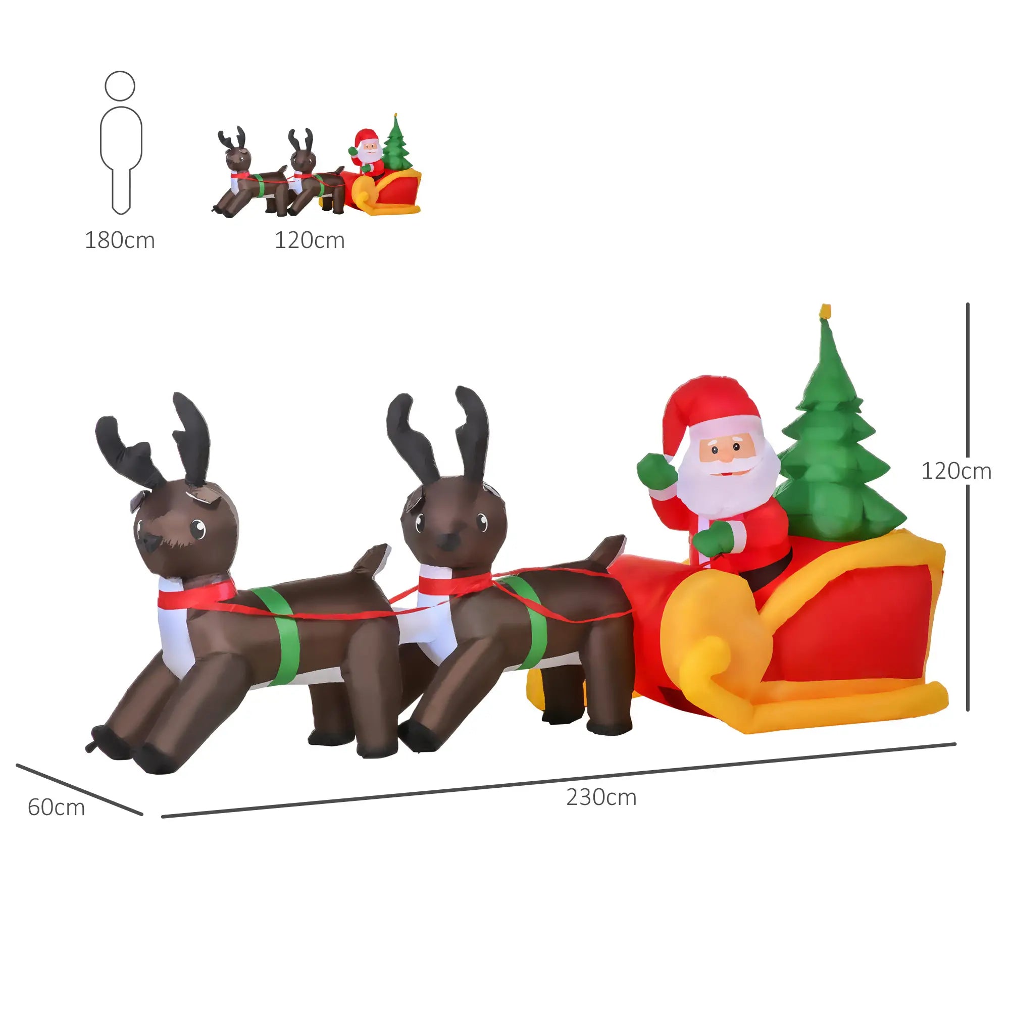 HOMCOM Aufblasbarer Weihnachtsmann mit Rentierschlitten LED IP44