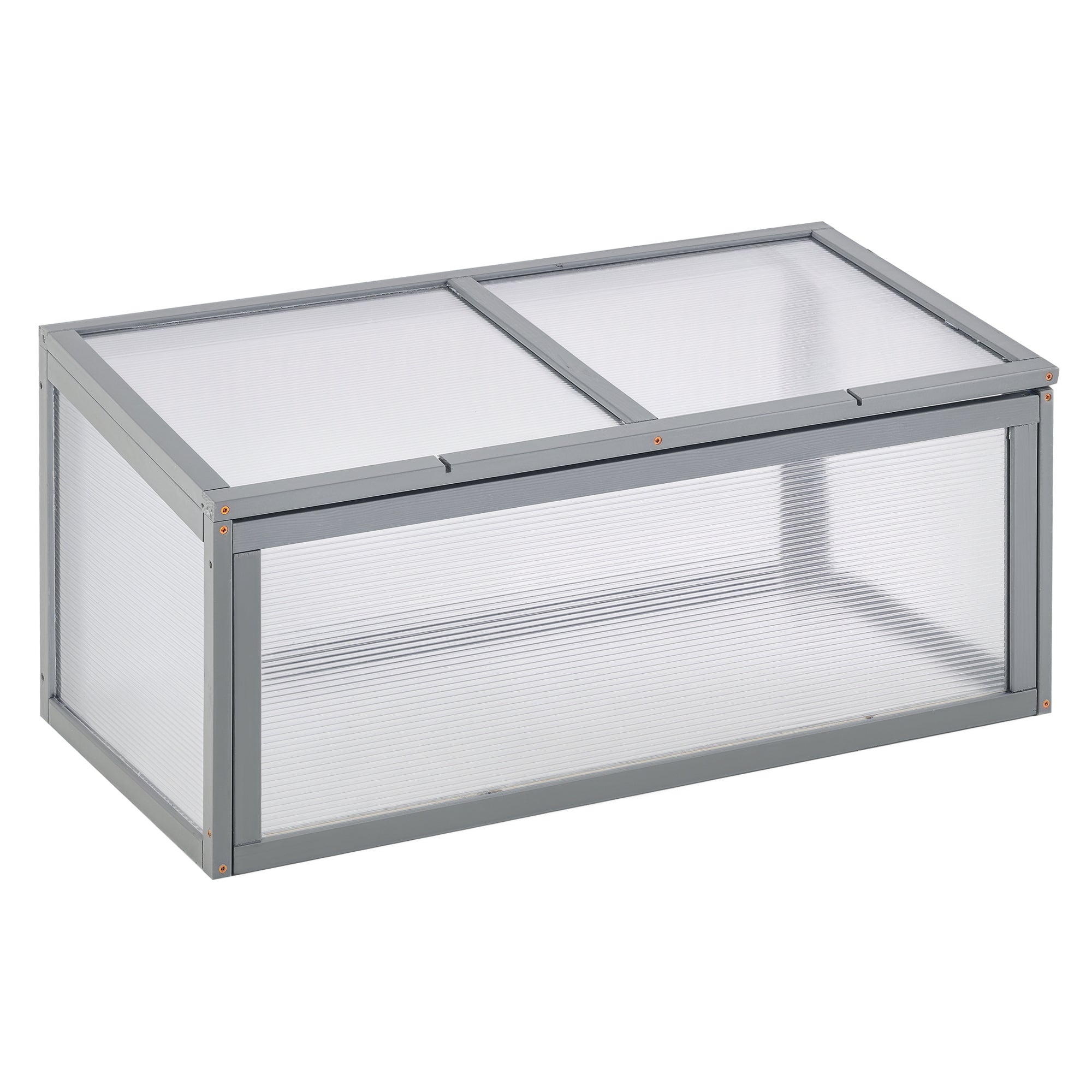 Outsunny Frühbeet Holz und Polycarbonat Treibhaus 90 x 46 x 40 cm Gewächshaus mit Abdeckung wetterfest Frühbeetkasten für Garten Pflanzenbeet Grau