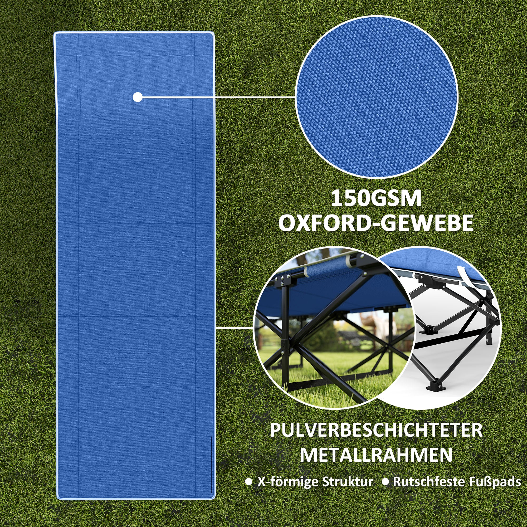 Outsunny Feldbett faltbar Campingbett mit Matratze Kopfkissen Seitentasche 190 x 65 x 37 cm bis 150 kg Dunkelblau