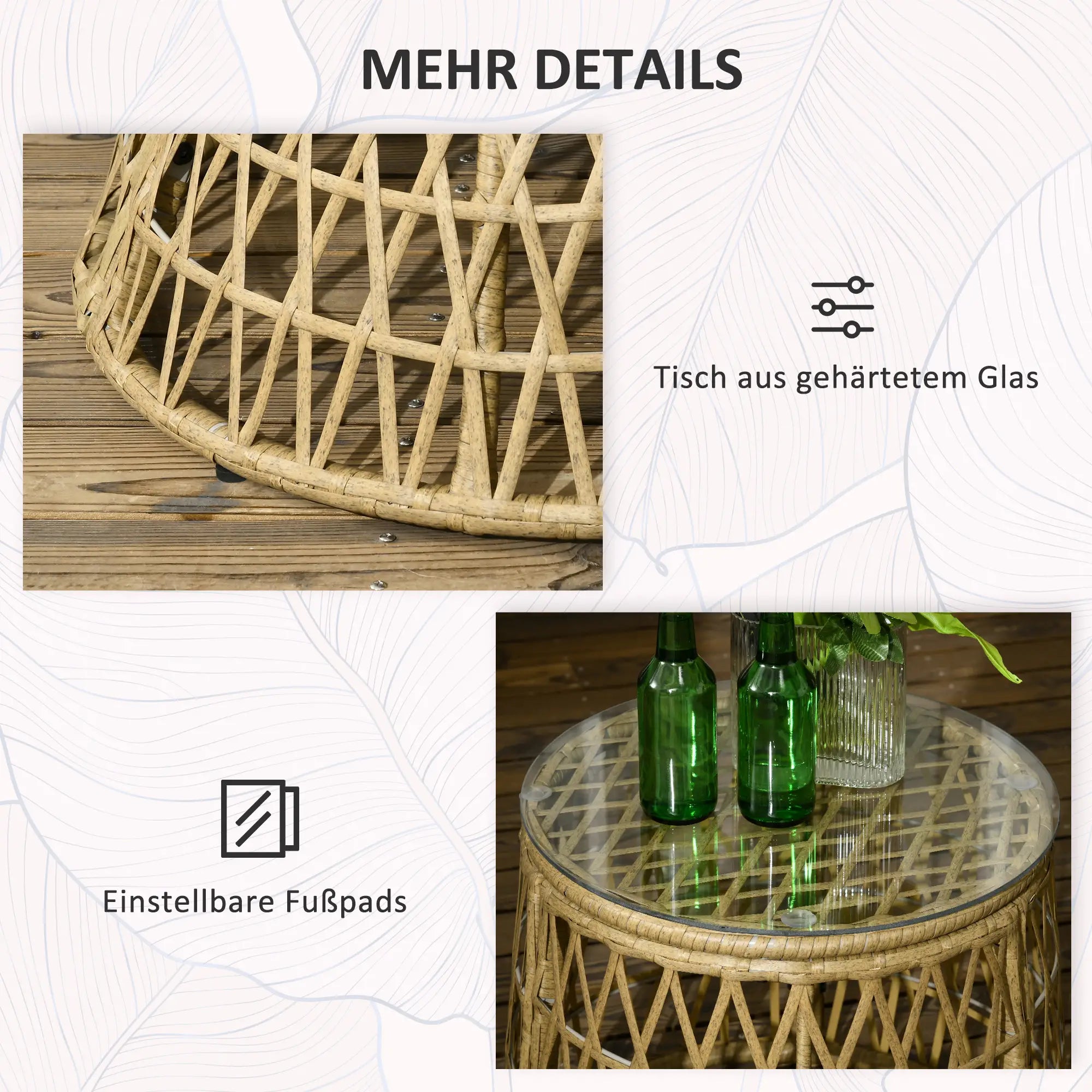 Outsunny Bistro-Set Balkon-Set Terrassenset, wetterbeständig, abnehmbare Polster, 85 cm x 70 cm x 82 cm, Natur +Hellbraun