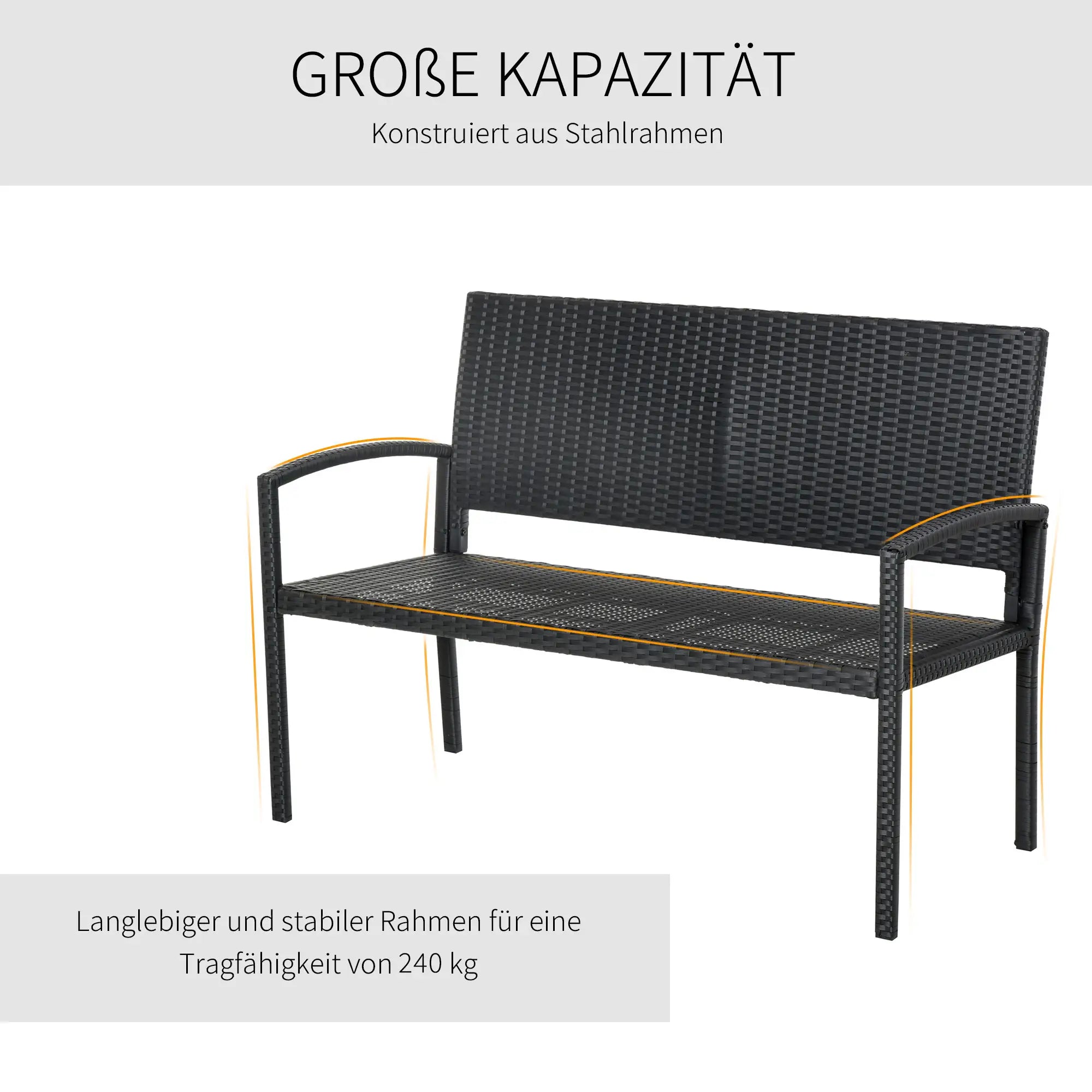 Outsunny Polyrattan Gartenbank 2-Sitzer Outdoor UV-beständig