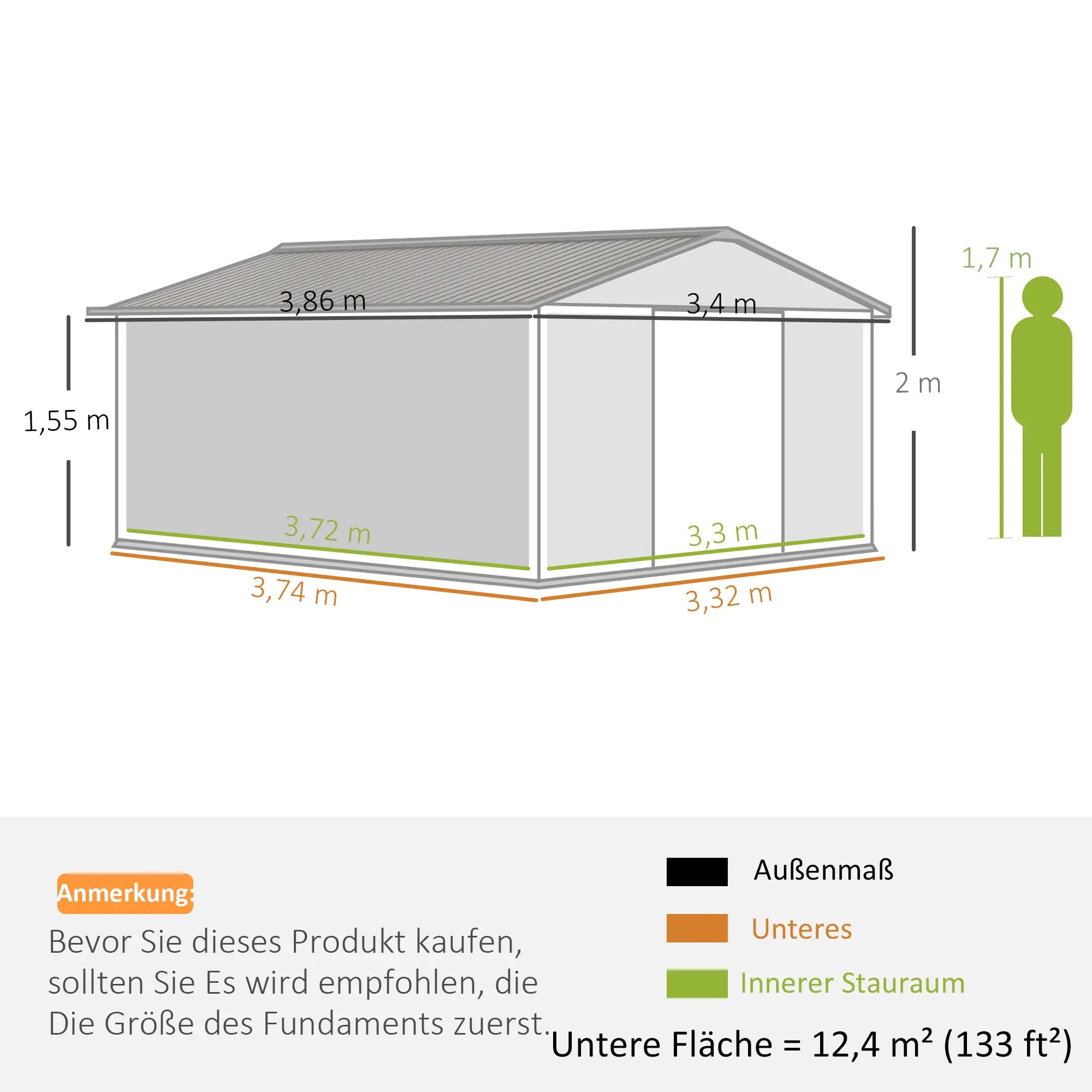 Outsunny Gerätehaus 12,4 m² Stahl Gartenhaus mit Schiebetür