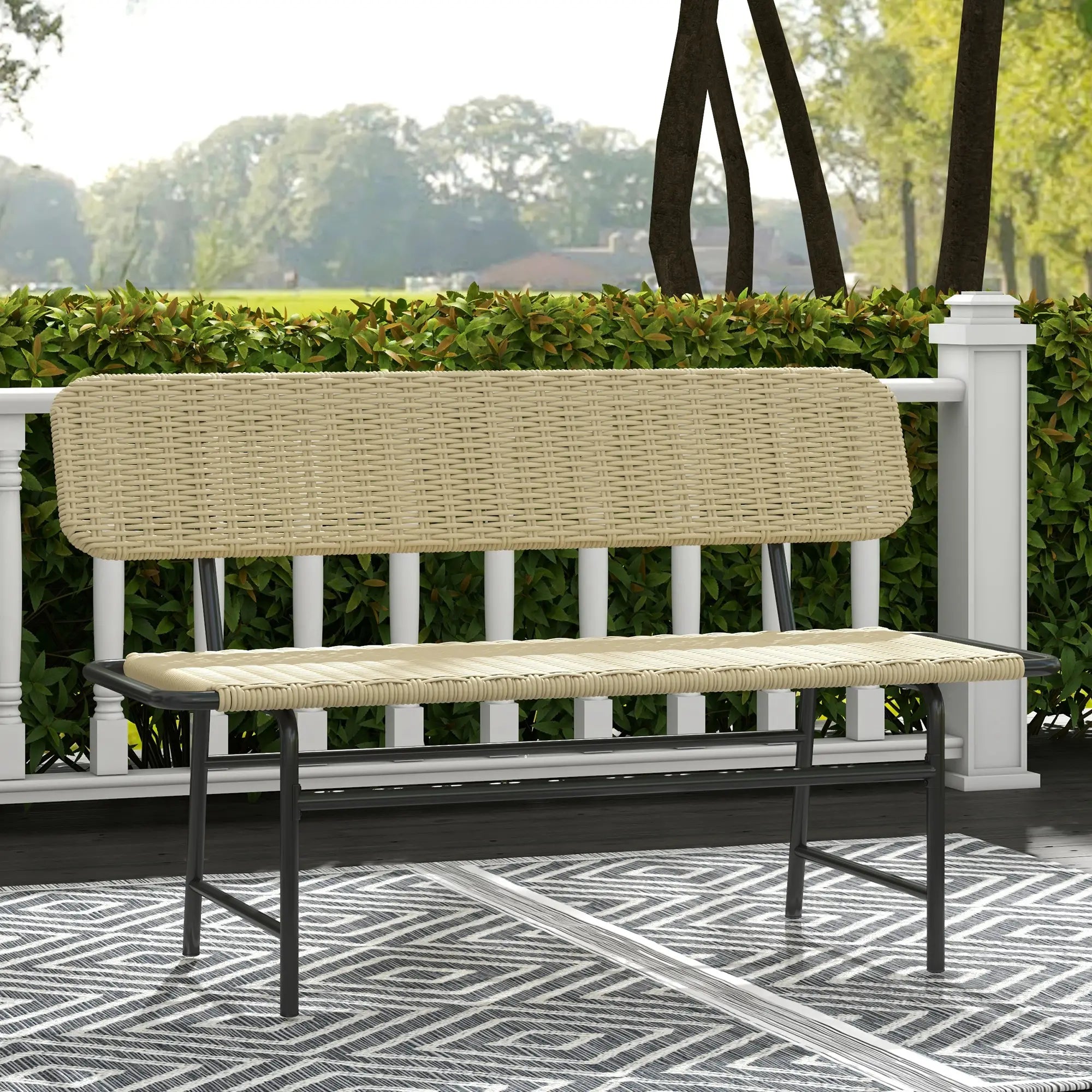 Outsunny 2-Sitzer Polyrattan Gartenbank Khaki