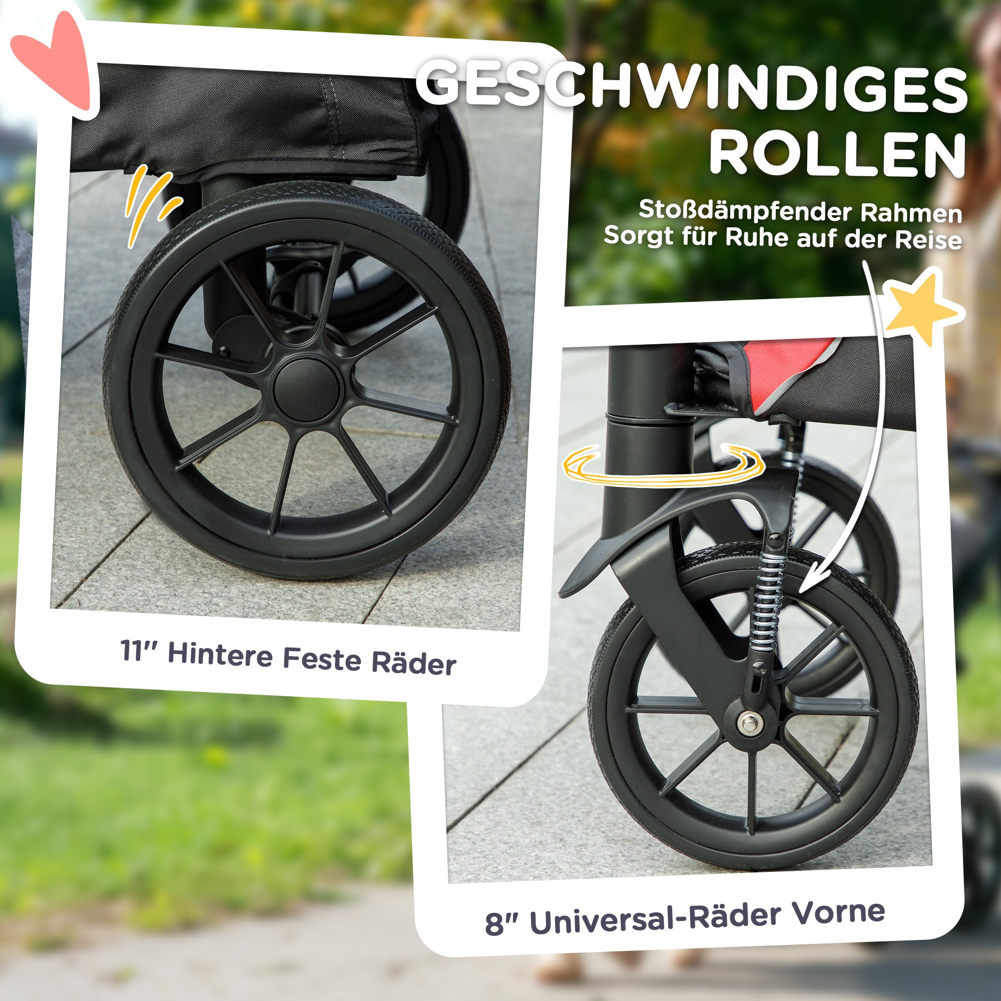 PawHut Hundewagen, Faltbarer Hundebuggy für große Hunde, Haustierwagen mit 4 Rädern, Sicherheitsleinen, Bremsen, Schwarz