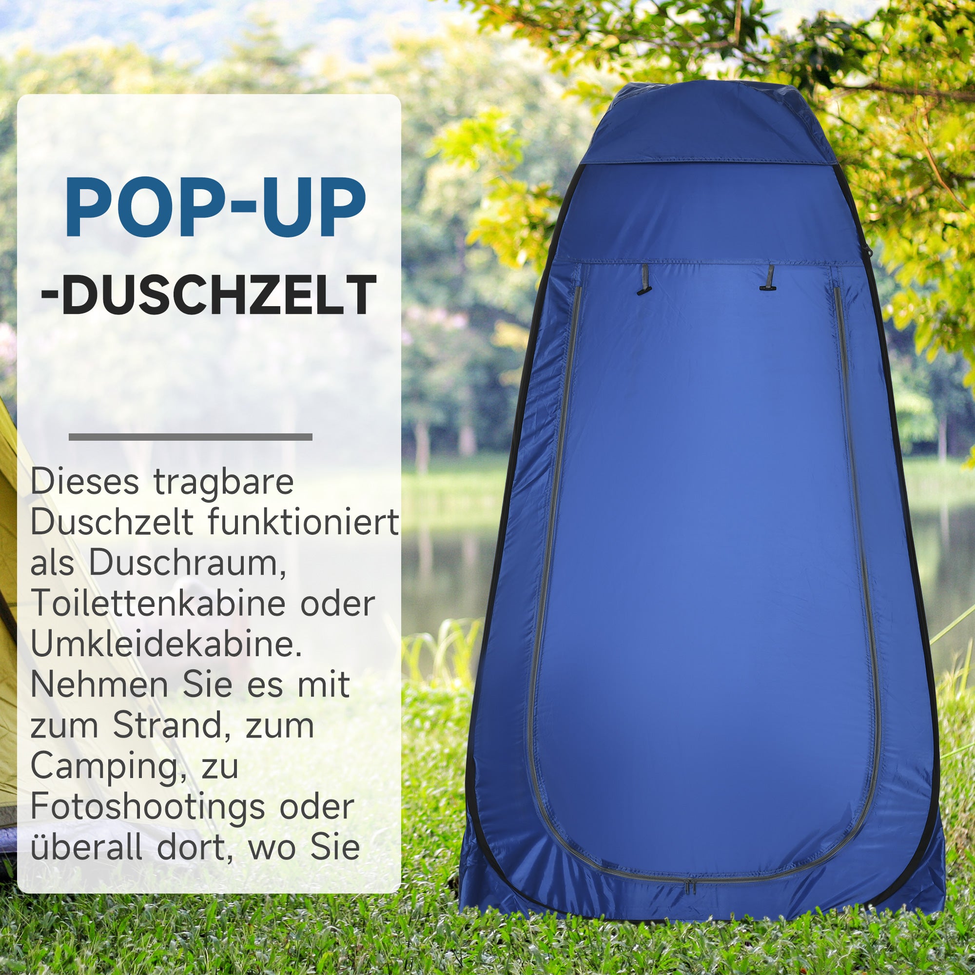Outsunny Pop-up toilettent, mobiele campingdouchetent, omkleedtent met binnenvak, douchecabine, kleedcabine, waterproof, polyester, donkerblauw, 120 x 120 x 190 cm