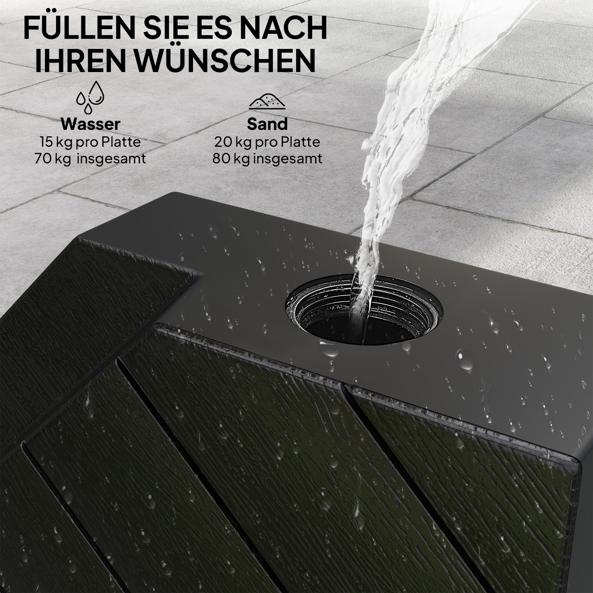 Outsunny Basisgewichte für Sonnenschirmständer, mit Wasser und Sand befüllbar, Kunststoff, 80L x 80B x 13H cm, Schwarz