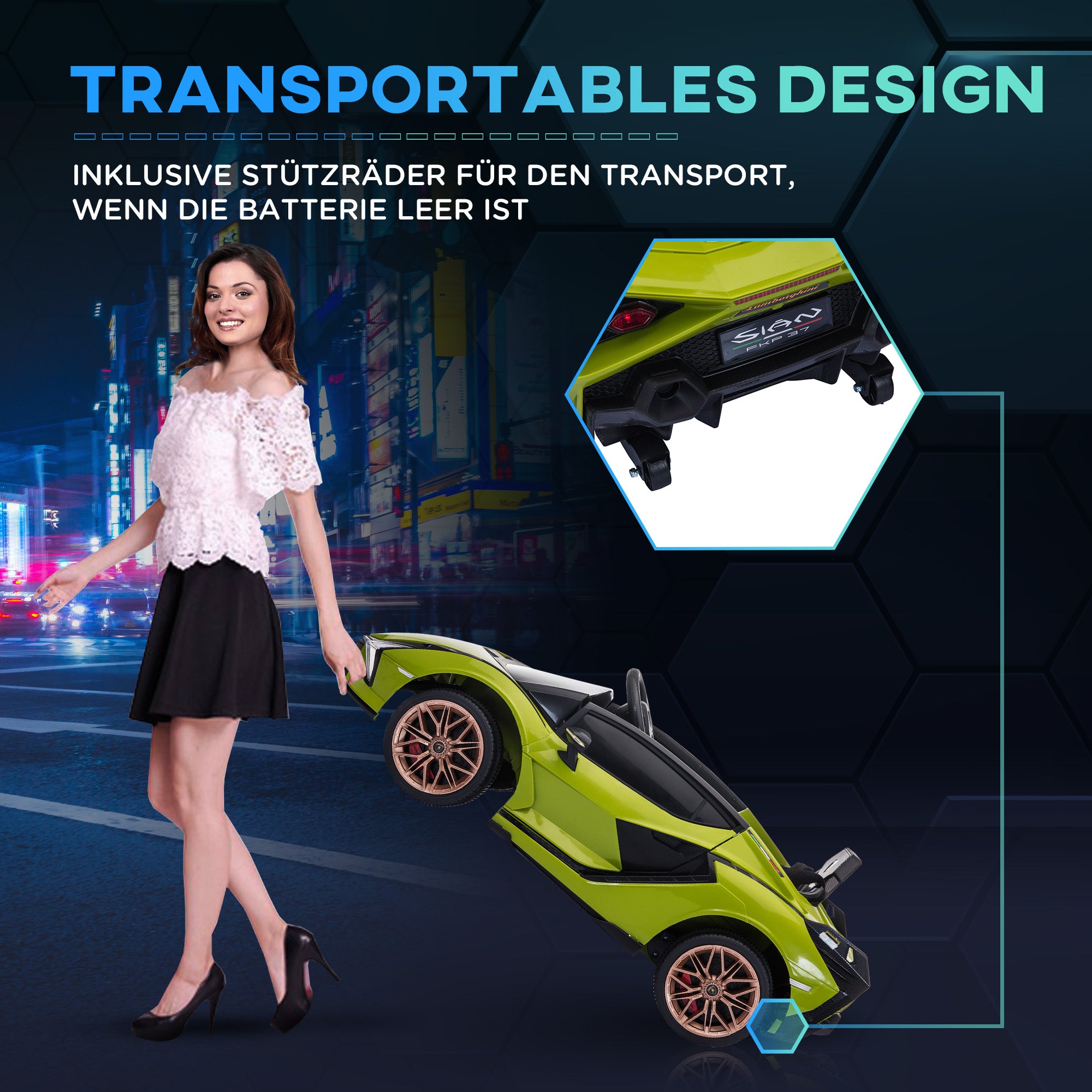 HOMCOM Kinder-Elektroauto, Lamborghini, 3-5 km/h, Fernsteuerung, für 3-5 Jahre, Grün
