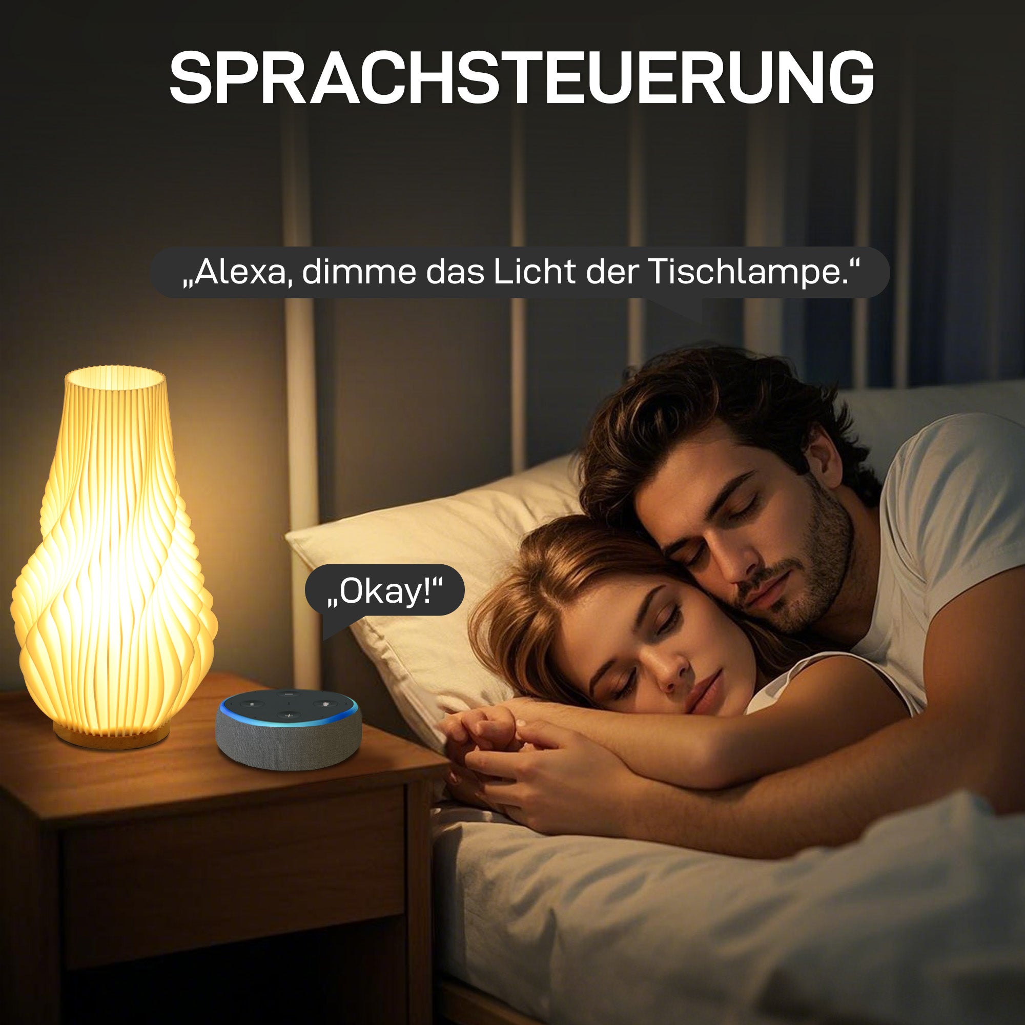 HOMCOM Smart Tischlampe mit App-Steuerung, Alexa-kompatibel, Kunststoff, Holz, Weiß