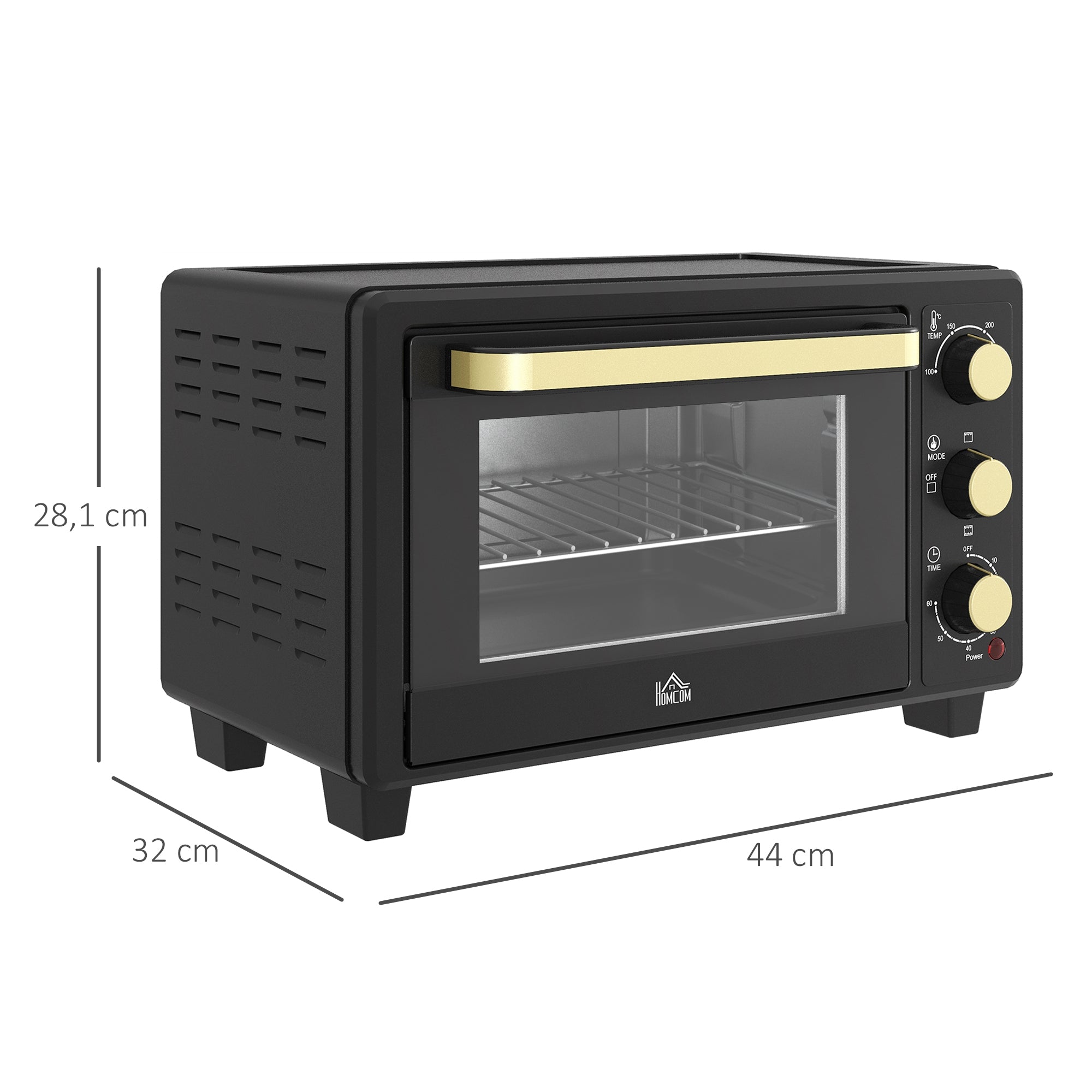 HOMCOM Mini-Ofen, Toasterofen, Timer, Gitterrost, Backblech, Glasfenster, Metall, Schwarz