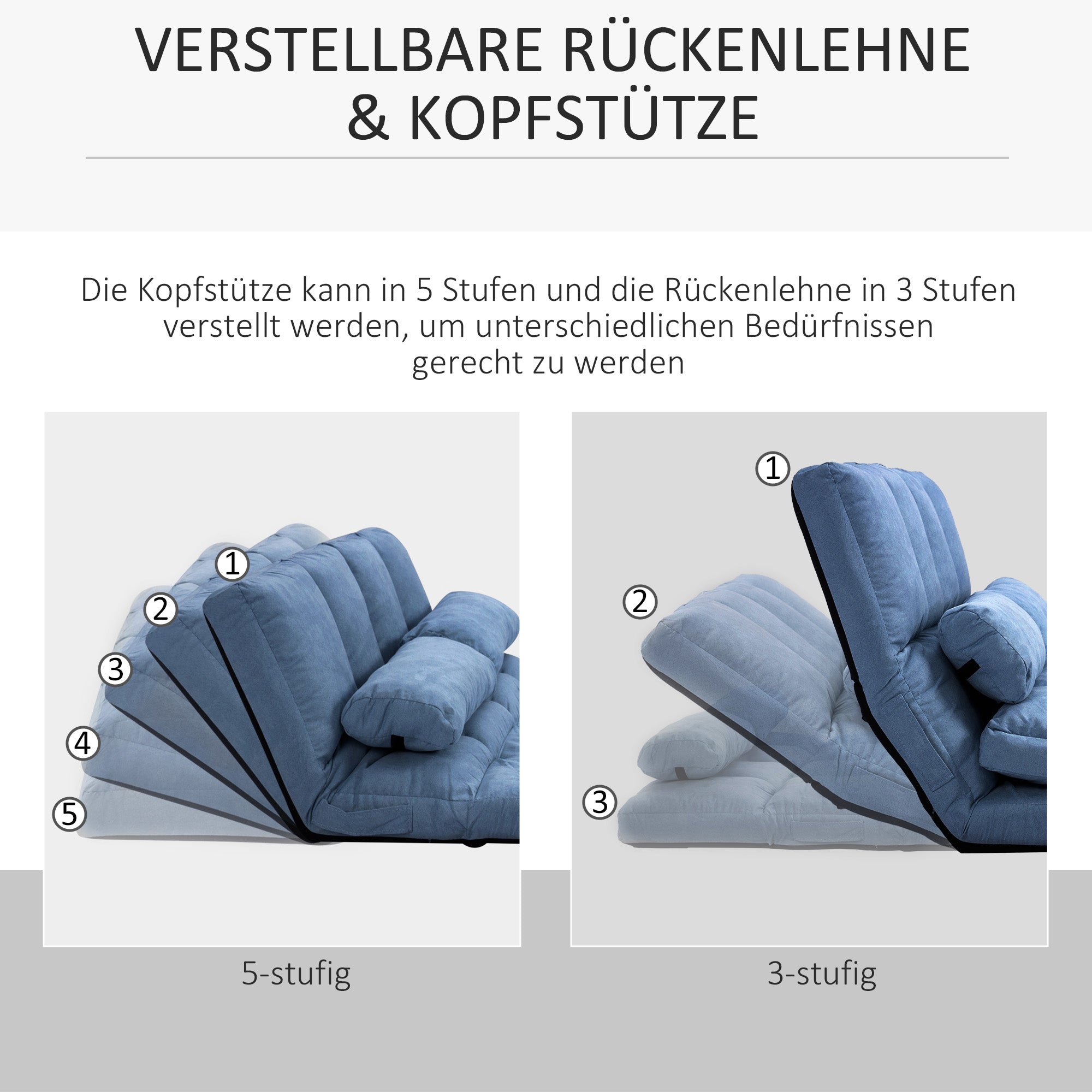 HOMCOM Bodensofa Schlafsofa Sofa, klappbar, verstellbare Rückenlehne, 102 cm x 73 cm x 60 cm , Blau