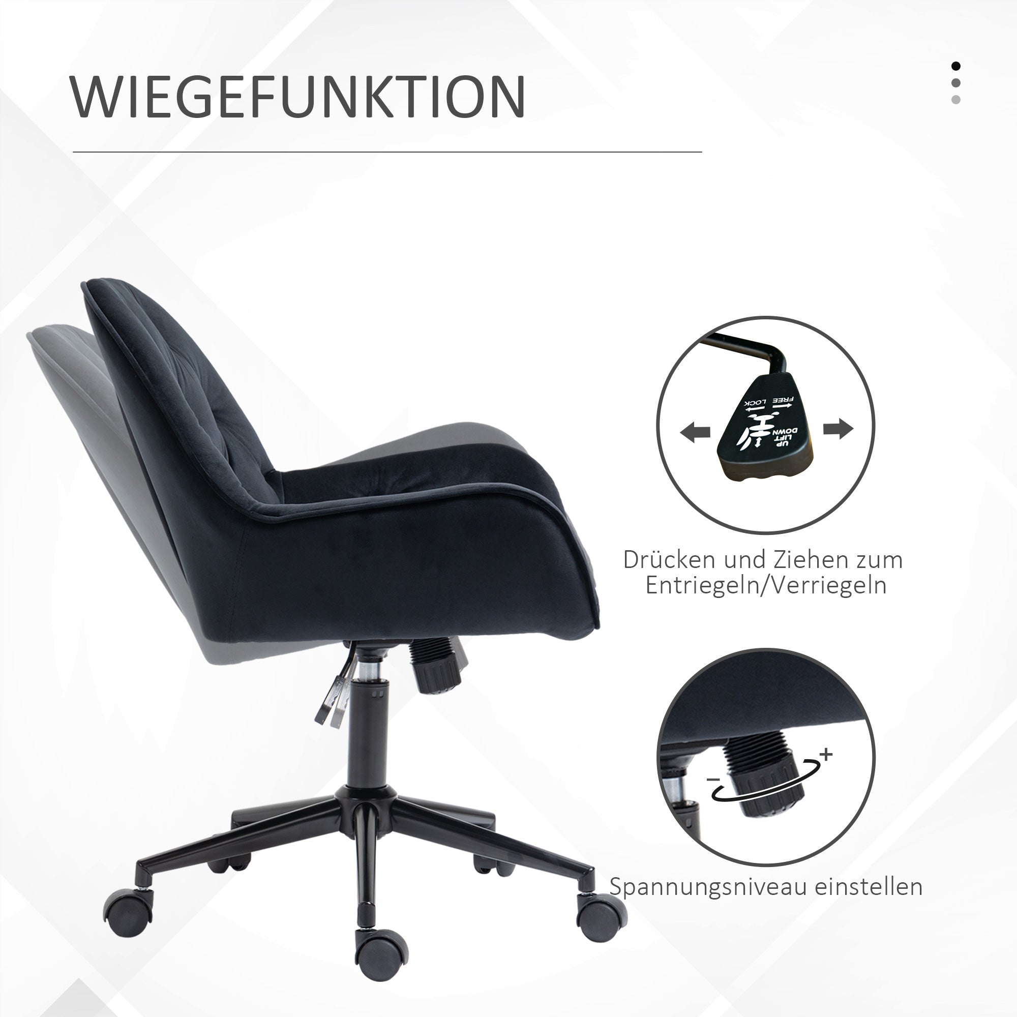 Vinsetto Bürostuhl Drehstuhl Bürosessel höhenverstellbarer Chefsessel Stuhl Schreibtischstuhl Sessel Büro samtartiges Polyester Schwarz 60 x 61 x 81-91 cm