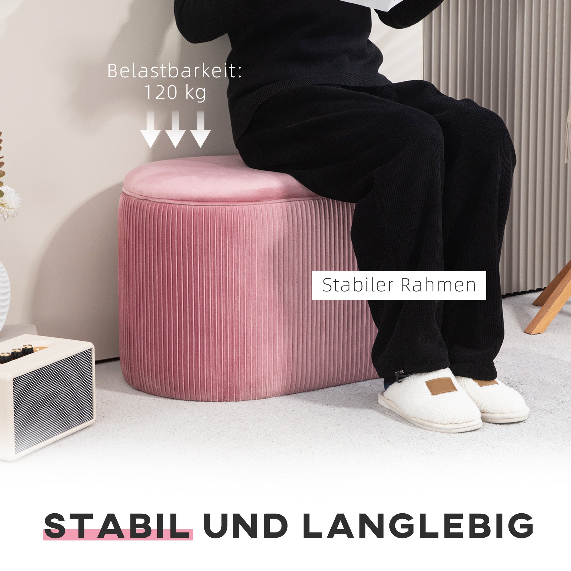 HOMCOM Sitzbank Bank mit Stauraum Polsterbank Ottomane, Retrodesign, Samtoptik, 81 cm x 40 cm x 41 cm, Altrosa
