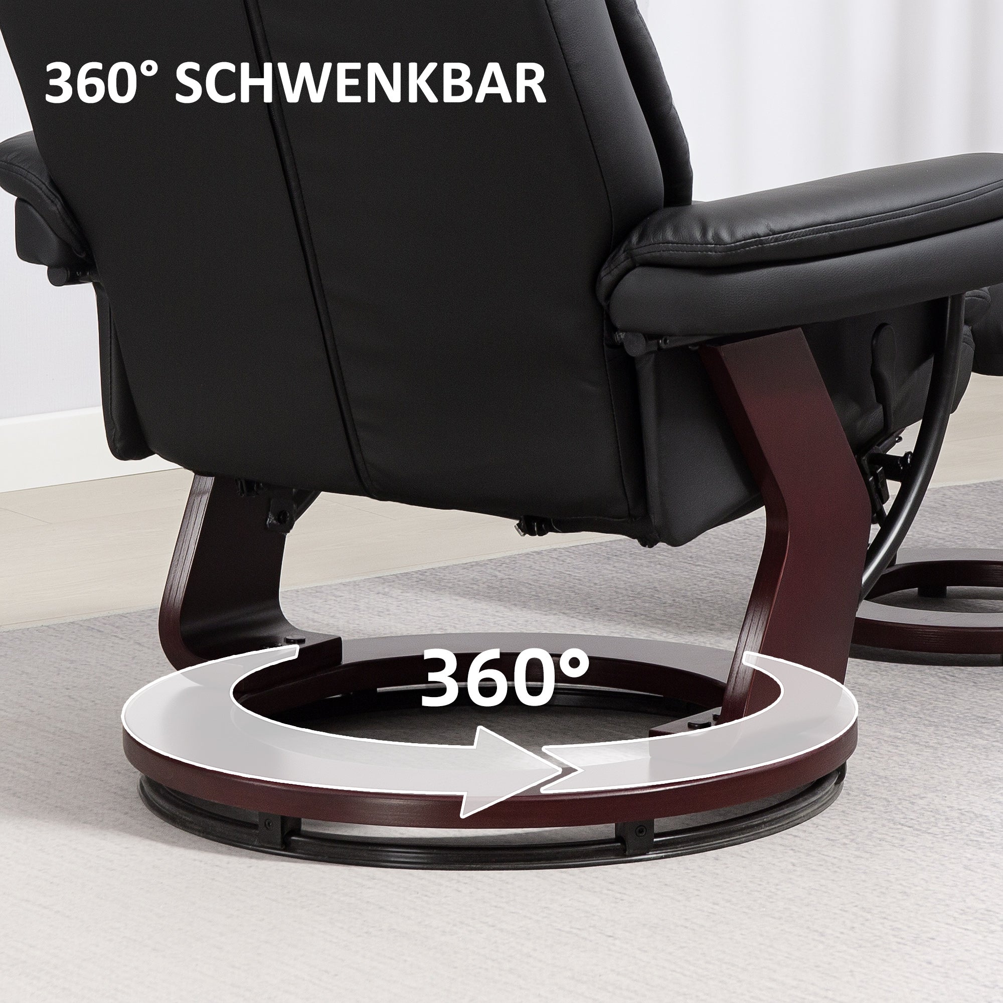 HOMCOM Relaxsessel mit Fußhocker, Verstellbarer Sessel, Kunstleder-Bezug, Polstersessel mit klappbarer Rückenlehne, Schwarz
