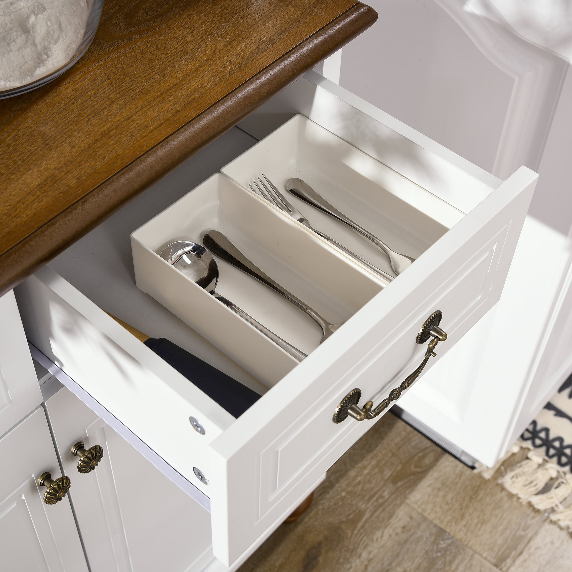 HOMCOM Küchenschrank, Buffet, 2 Schubladen, 2 Schrankfächer, klassisches Design, Weiß+Dunkelbraun, 76 x 38 x 182 cm