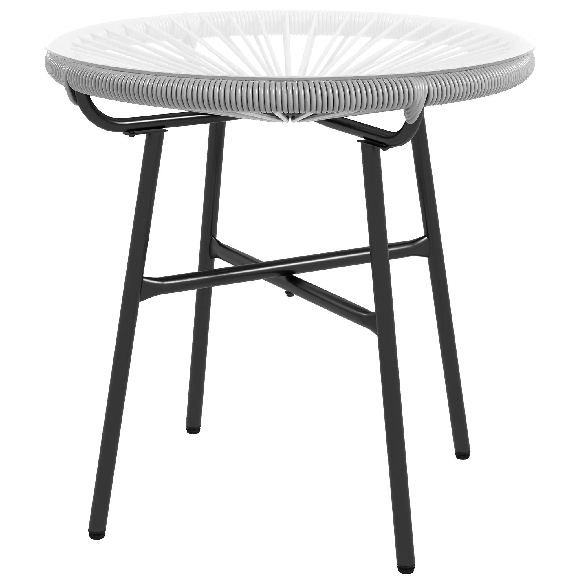 Outsunny Rattan Beistelltisch rund Schwarz+Grau
