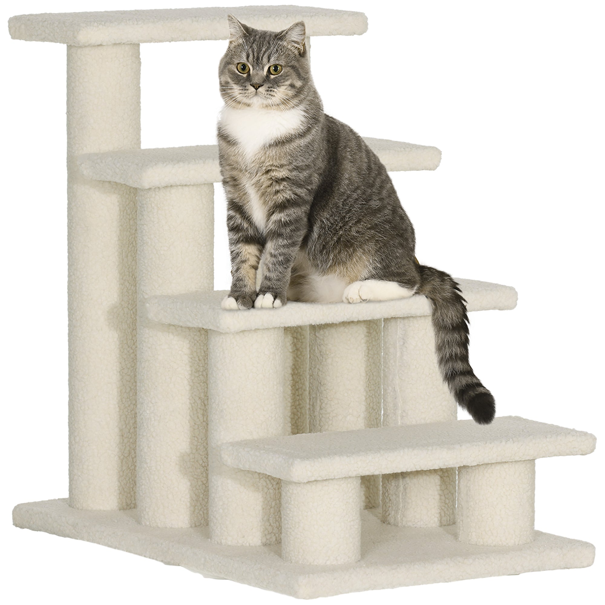 Escalier pour animaux de compagnie PawHut pour chiens et chats, 4 marches en peluche