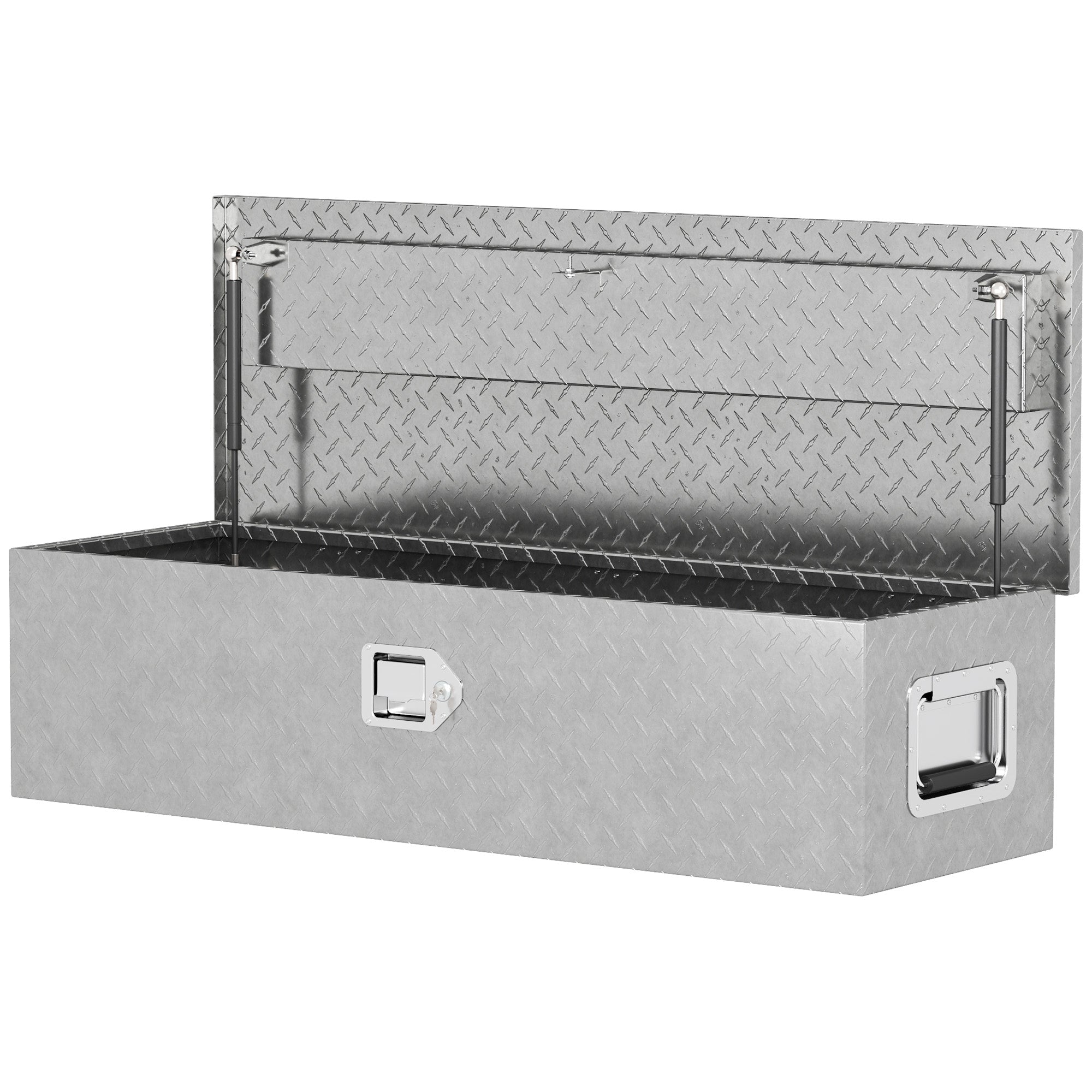 HOMCOM Stabile Aufbewahrungskiste aus Aluminium mit Seitengriffen, Schloss und Schlüsseln, Werkzeugkasten, 99 x 33 x 25,5 cm