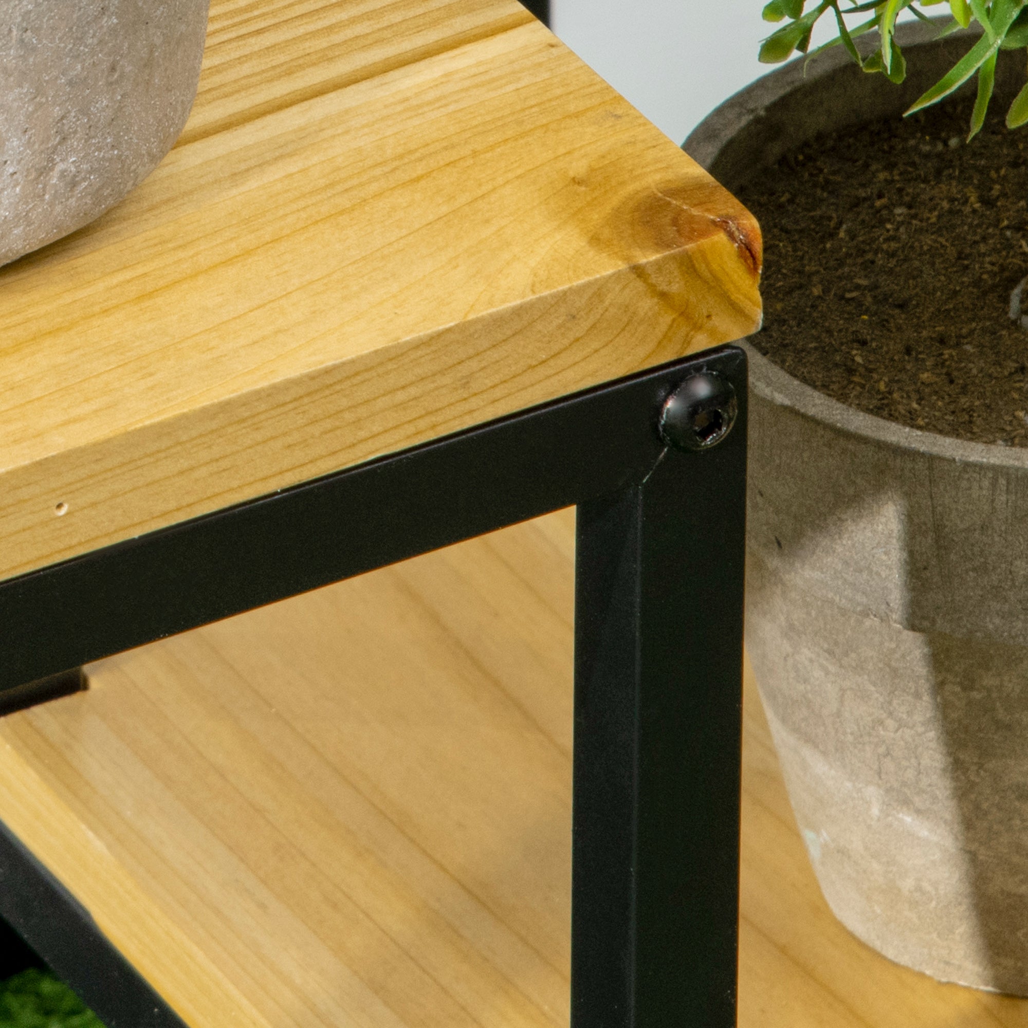 Outsunny Pflanzenständer im Industrie Design mit 4 Regalen, Blumentreppe, 34 cm x 34 cm x 66 cm, Natur + Schwarz