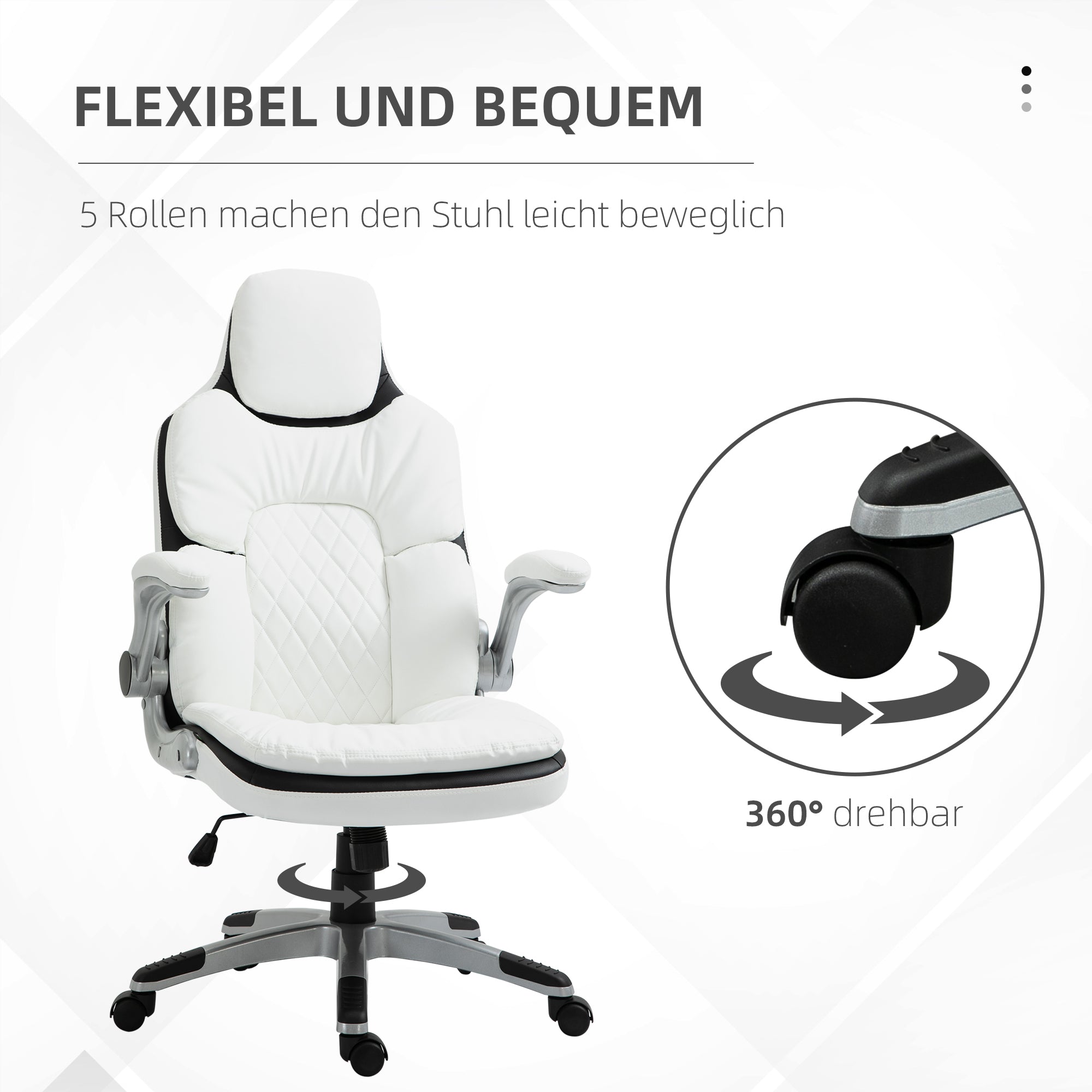Vinsetto Ergonomischer Bürostuhl mit klappbare Armlehnen, Höhenverstellbarer Schreibtischstuhl mit Wippfunktion, dick gepolsterter Stuhl mit verstellbare gepolsterte Armlehne 69 x 67 x 113-121 cm