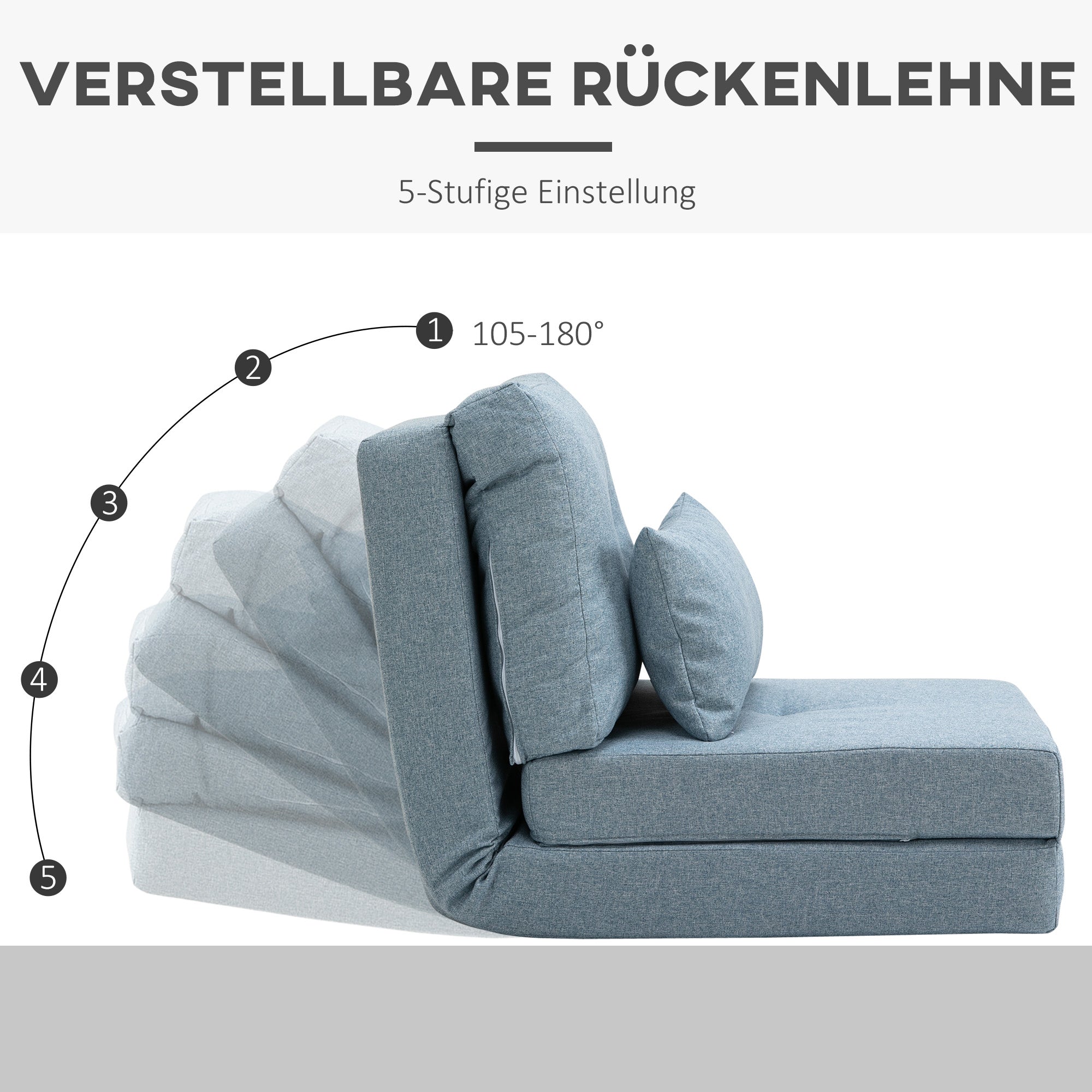 HOMCOM Bodensessel Klappmatratze Schlafmatte, 2-in-1-Design, abnehmbares Kissen, 60 x 80 x 56 cm, Himmelblau