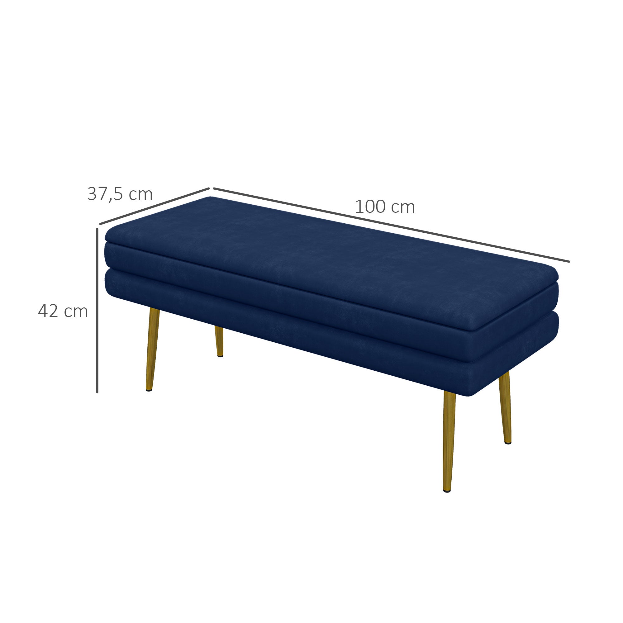 HOMCOM Sitzbank Polsterbank, mit Stauraum, Stahl, 100 cm x 37,5 cm x 42 cm, Blau