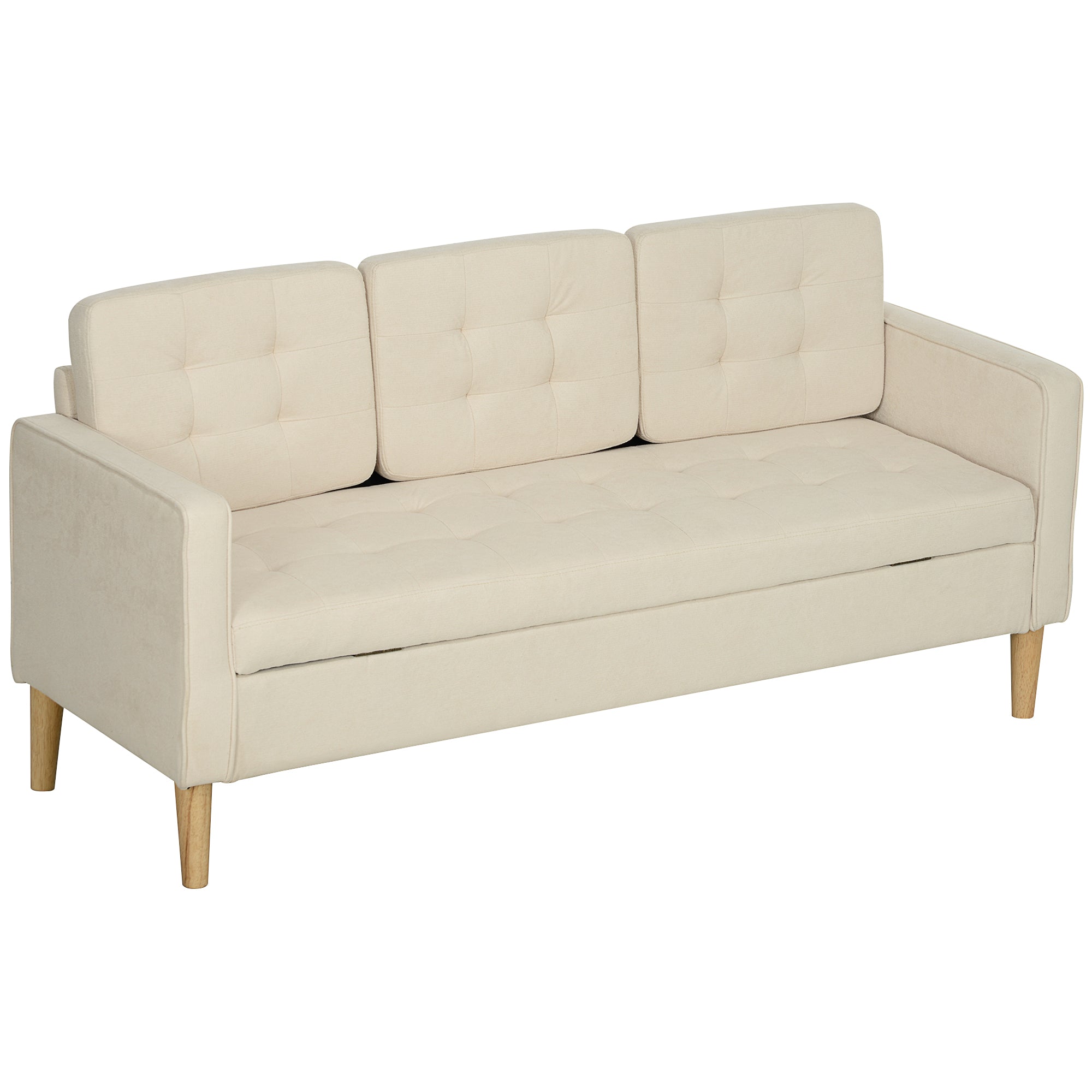 HOMCOM 3-Sitzer Sofa mit Stauraum, Knopfheftung, Polstercouch, 166,5 x 62 x 82 cm, Cremeweiß