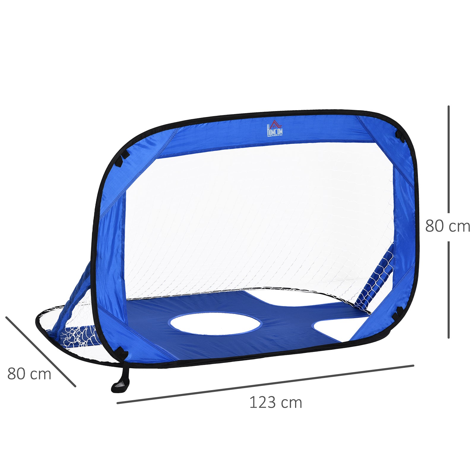 HOMCOM Fußballtore, Pop Up Tor, Tragbares Fußballnetz, 2er Set Minitore, mobil mit Tragetasche, Faltbar, Blau, 123 x 80 x 80 cm