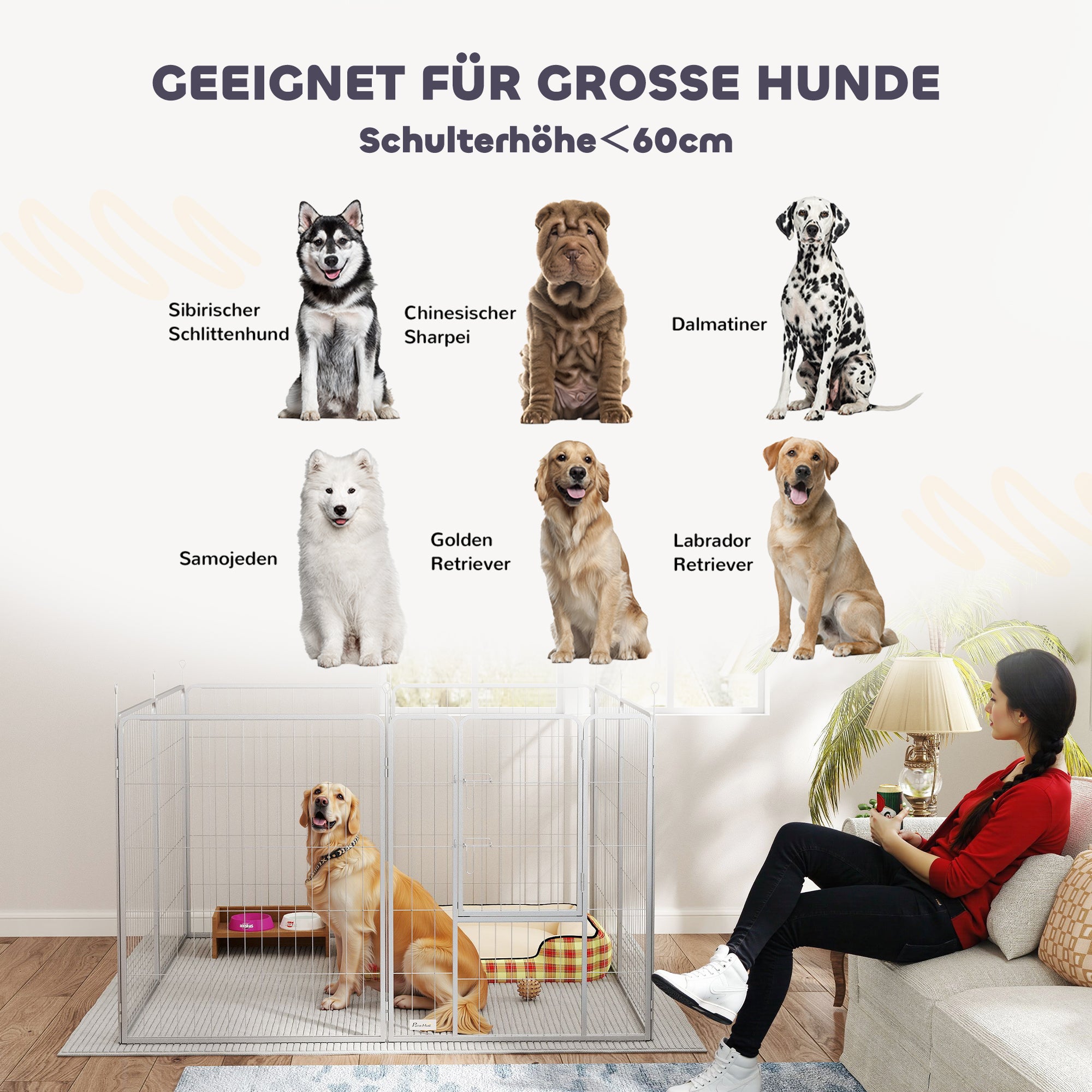 PawHut Haustiergehege, Hundezaun, Haustierspielplatz, flexibel anpassbar, rostfreier Stahl