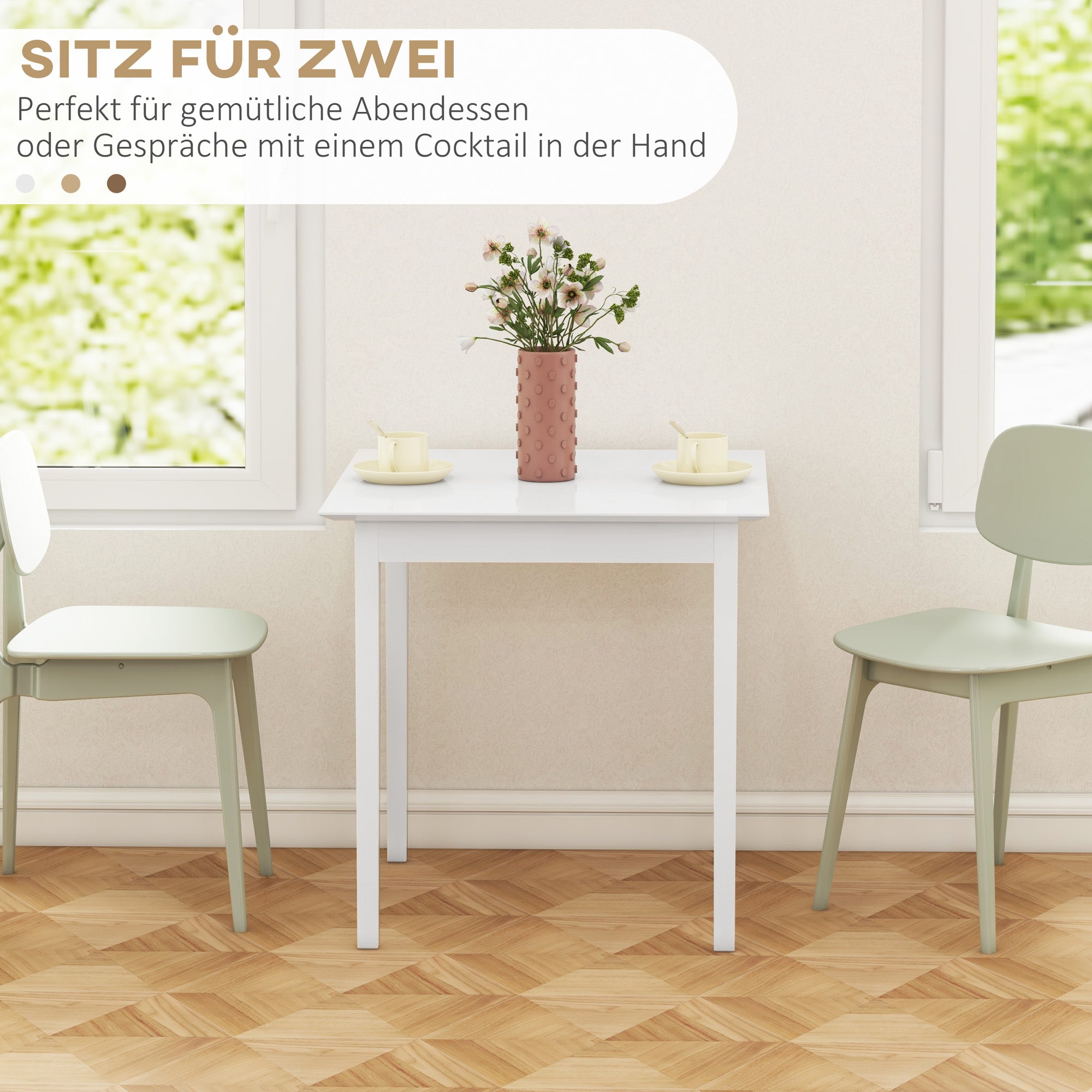 HOMCOM Küchentisch Esstisch Quadratischer Tisch, modernes Design, 75 cm x 75 cm x 76 cm, Weiß