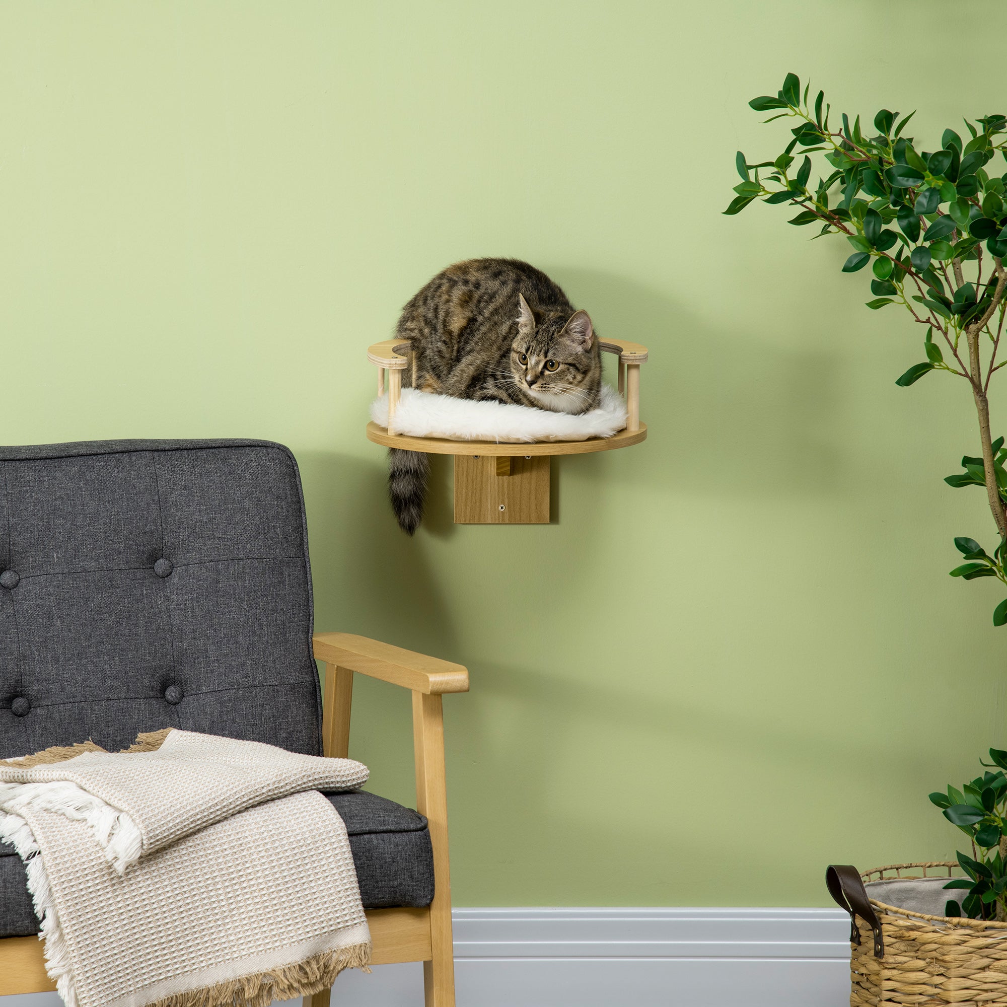 PawHut Katzen Wandliege mit Schutzrand und waschbarem Kissen