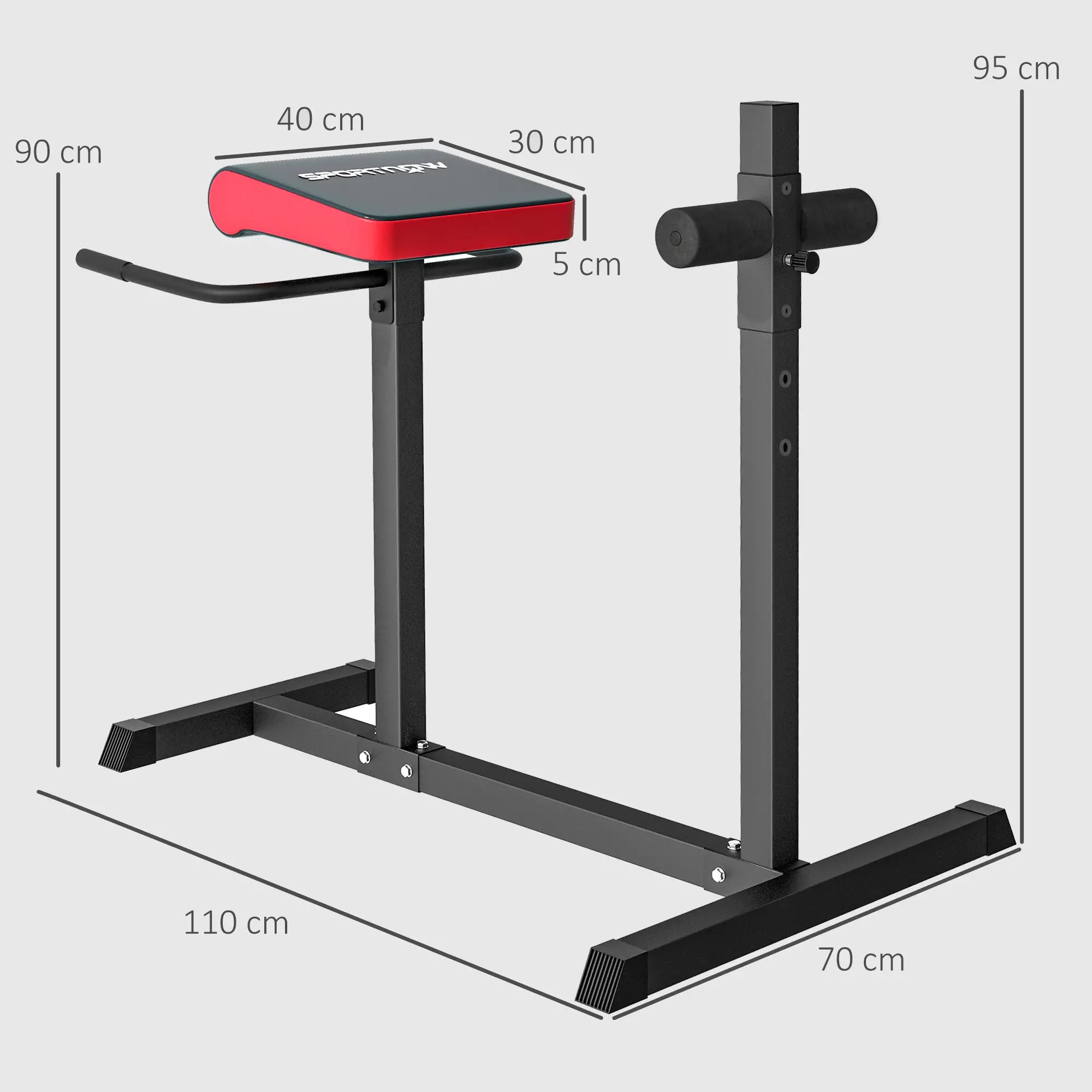 SPORTNOW Rückentrainer & Bauchtrainer – 6-fach verstellbar, Stahl, Schwarz