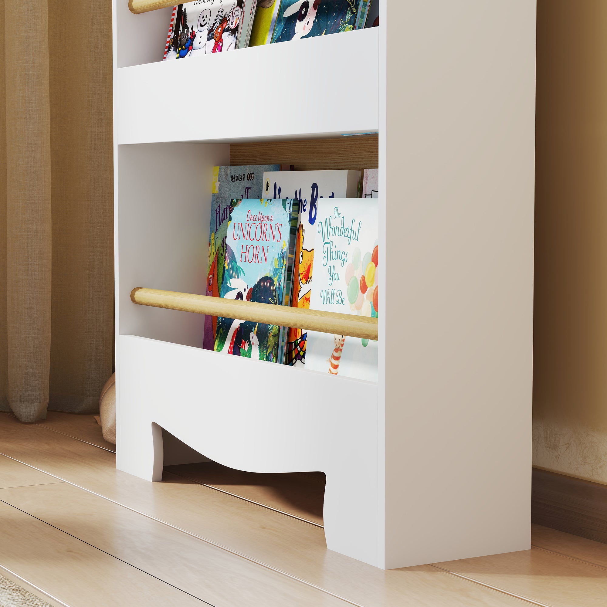 AIYAPLAY Bücherregal für Kinder Kinderregal mit 3 Ablagen Aufbewahrungsregal aus Holz 55x15x110cm Weiß