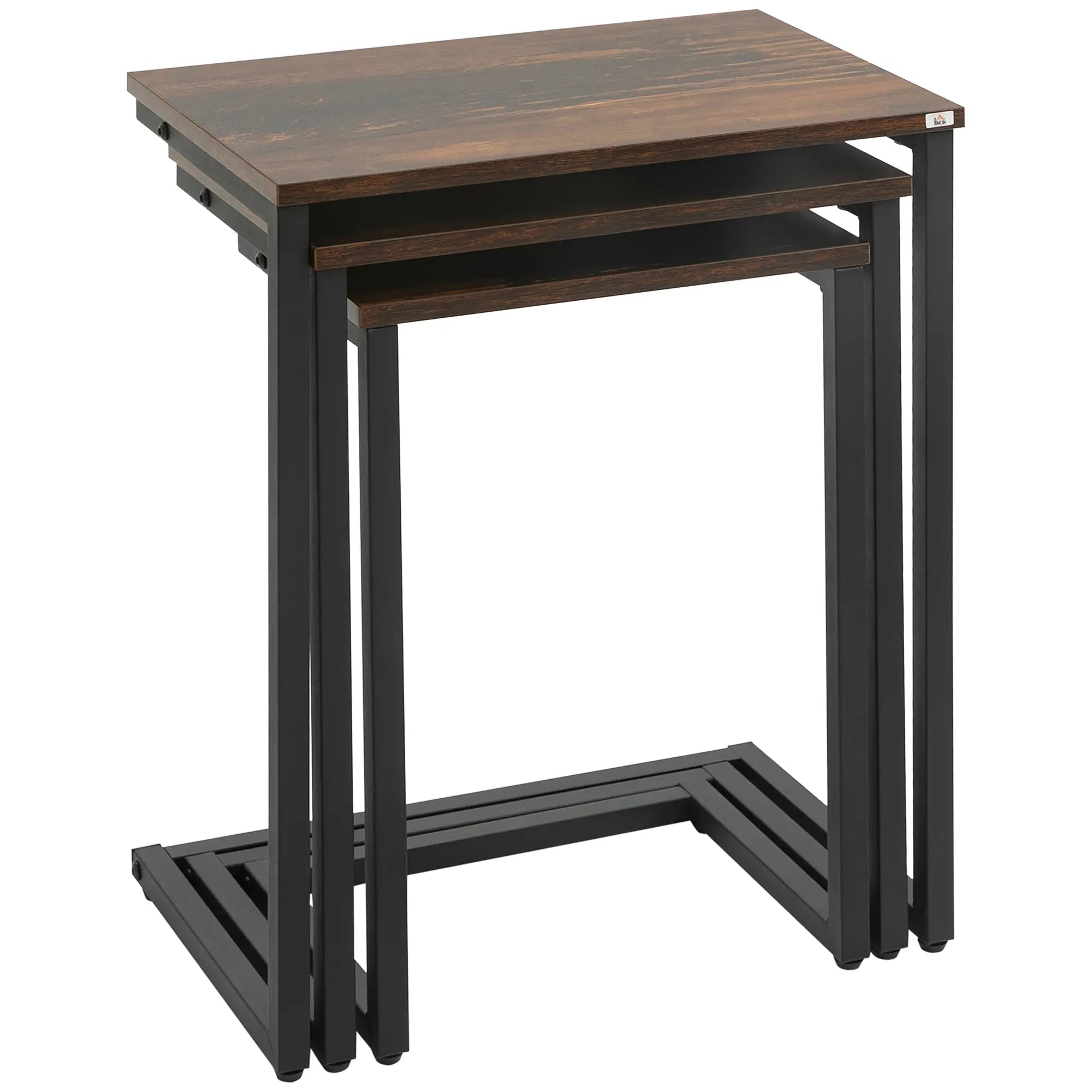 HOMCOM Satztisch, Beistelltisch, 3er-Set, Industrial Design, Stahlrahmen, braun+schwarz, 45 x 30 x 60cm