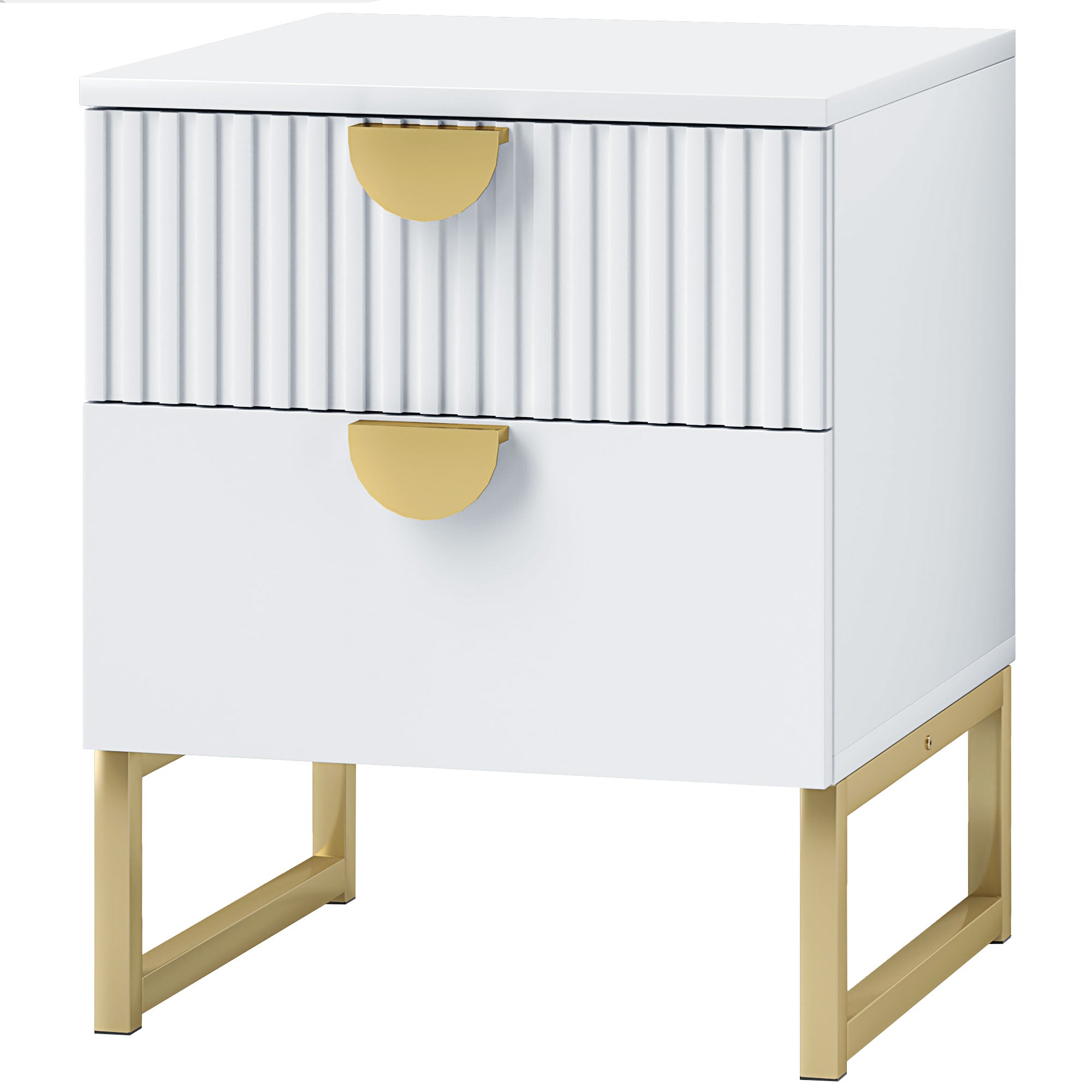 HOMCOM Nachttisch mit 2 Schubladen, elegante Metallgriffe in Gold, 40 x 40 x 50 cm, Weiß