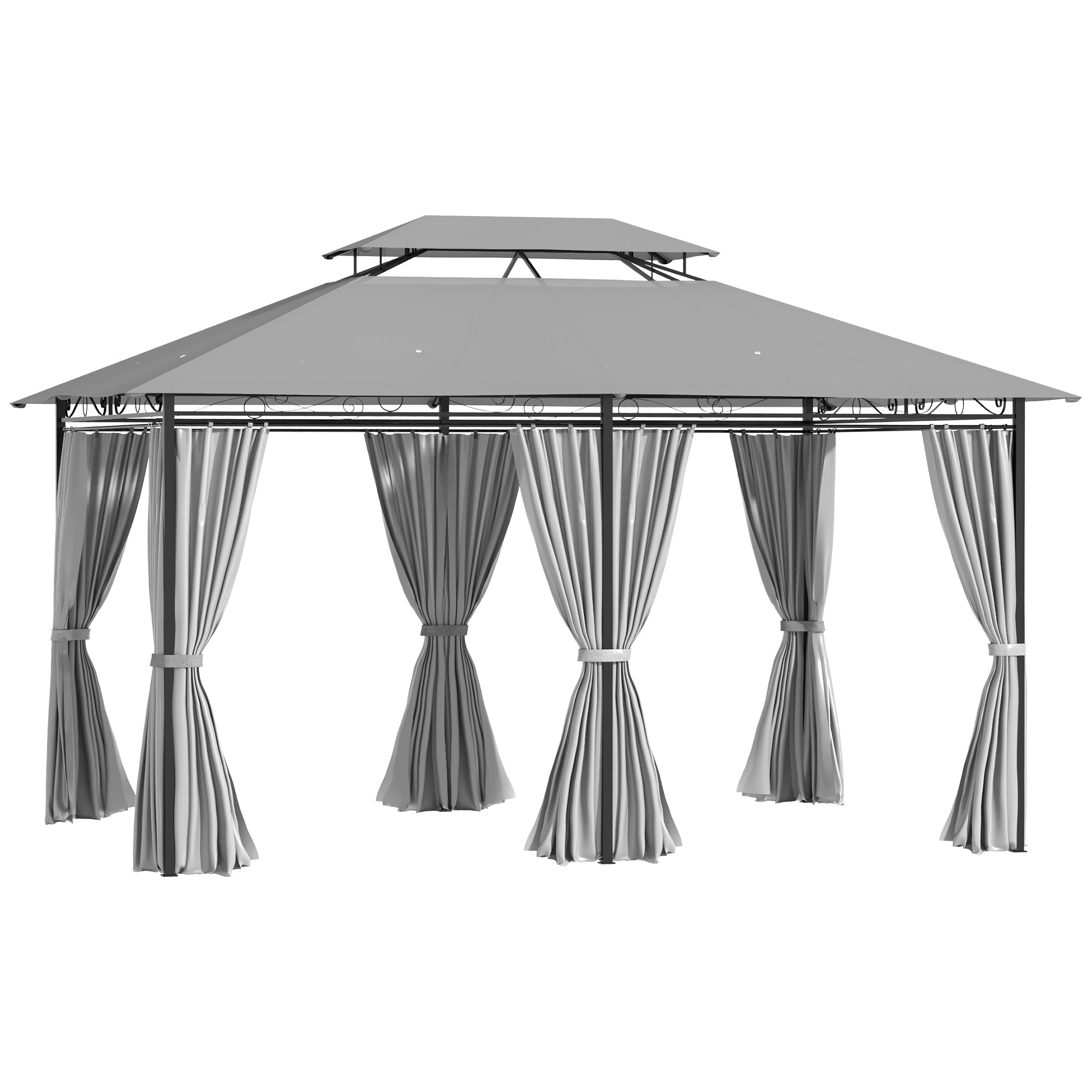 Outsunny Pavillon 3x4m Gartenpavillon mit 6 Seitenteilen Partyzelt Gartenzelt Festzelt mit Doppeldach Dunkelgrau